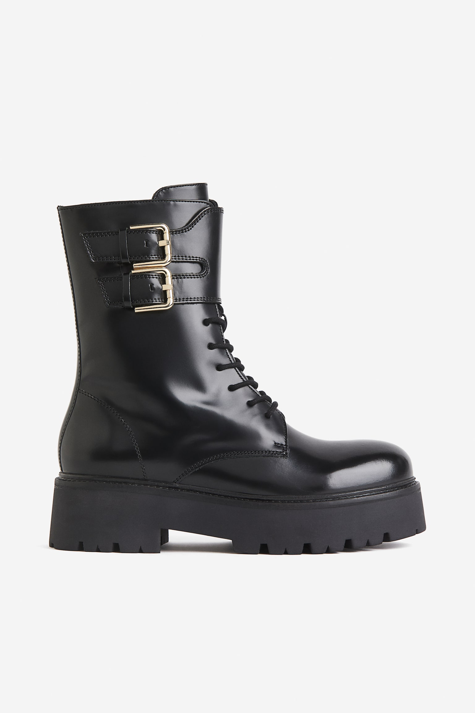 Lace-up leather boots - Black - 1