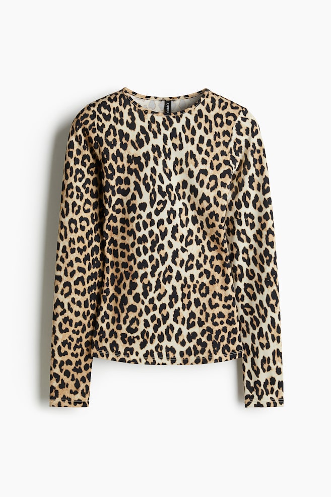 Long-sleeved jersey top - Beige/Leopard print - 1
