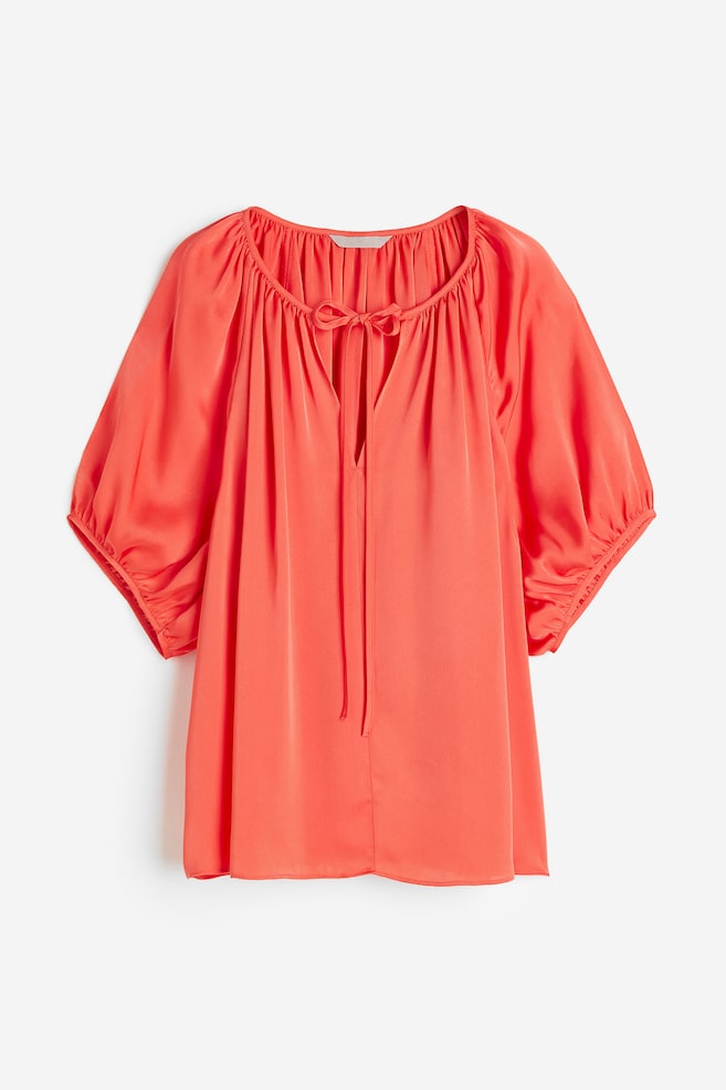 Oversized tie-top blouse - Coral/Cream/Patterned/Light blue - 1