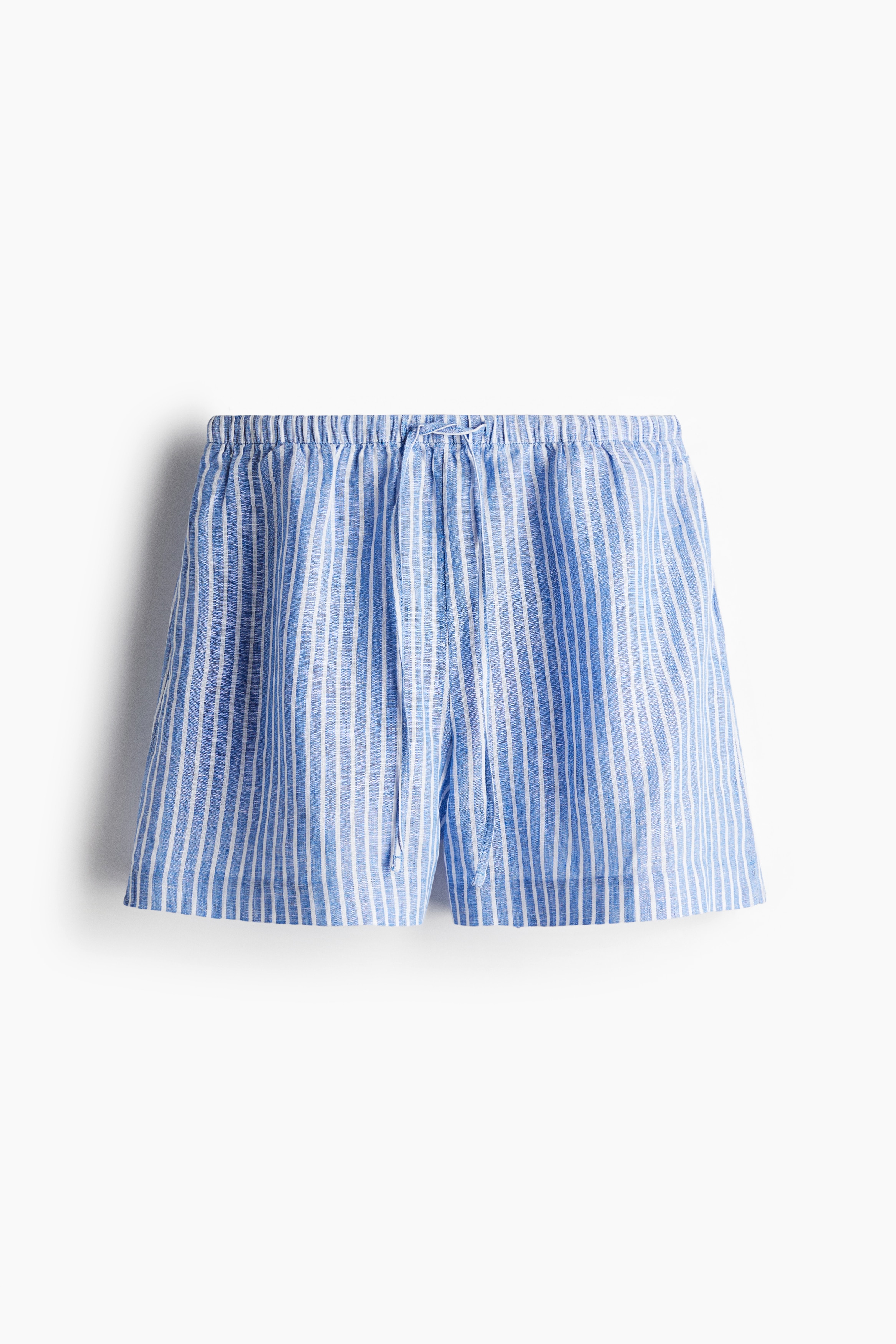 Linen drawstring shorts - Blå/Stribet/Lys beige
