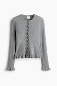 Women's Gray melange Ruffled Rib-Knit Cardigan