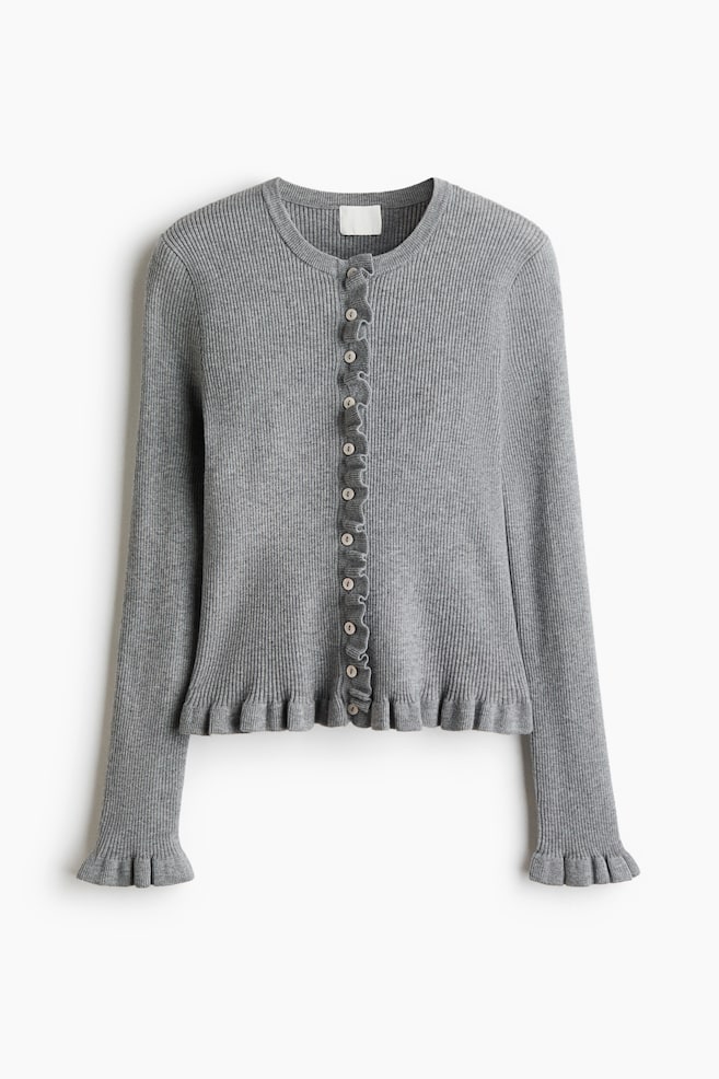 Ribgebreid vest met volantrandjes - Grijs gemêleerd/Lichtroze/Roomwit - 1