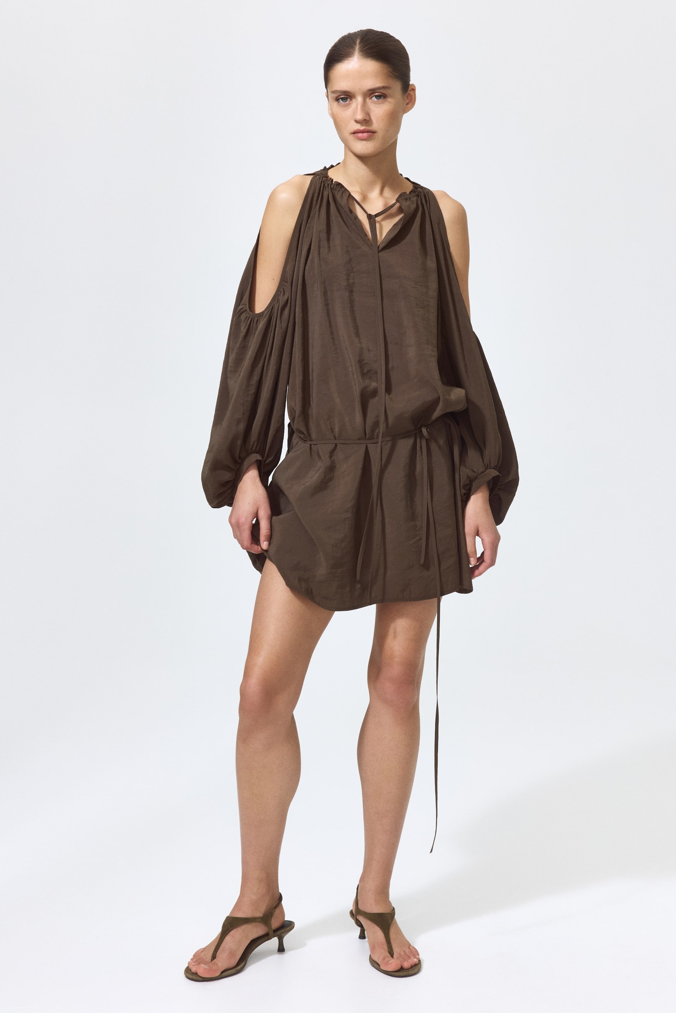 Balloon-Sleeved Open-Shoulder Dress