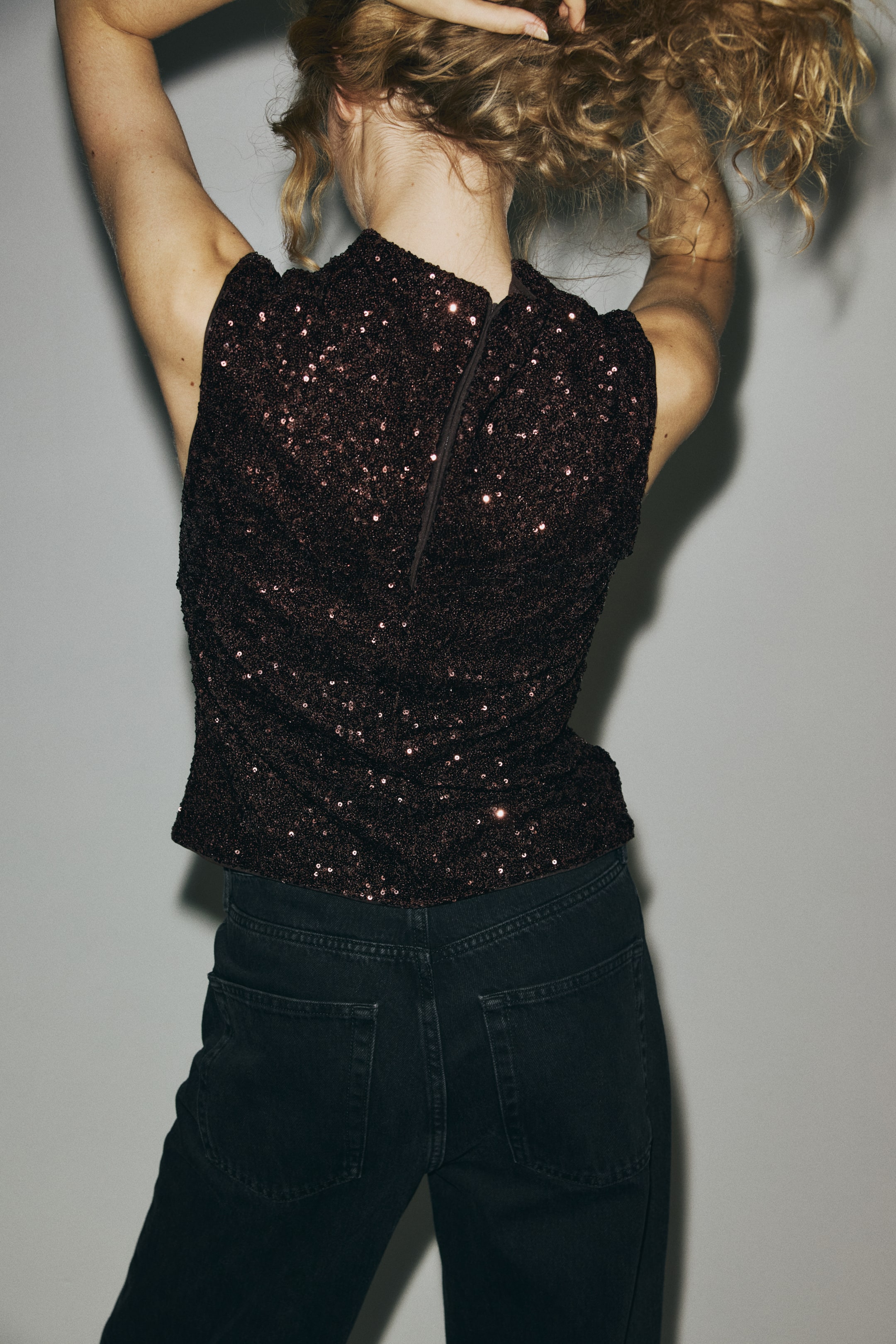 View larger image: Sequined Top - Dark brown - Ladies | H&M US 3