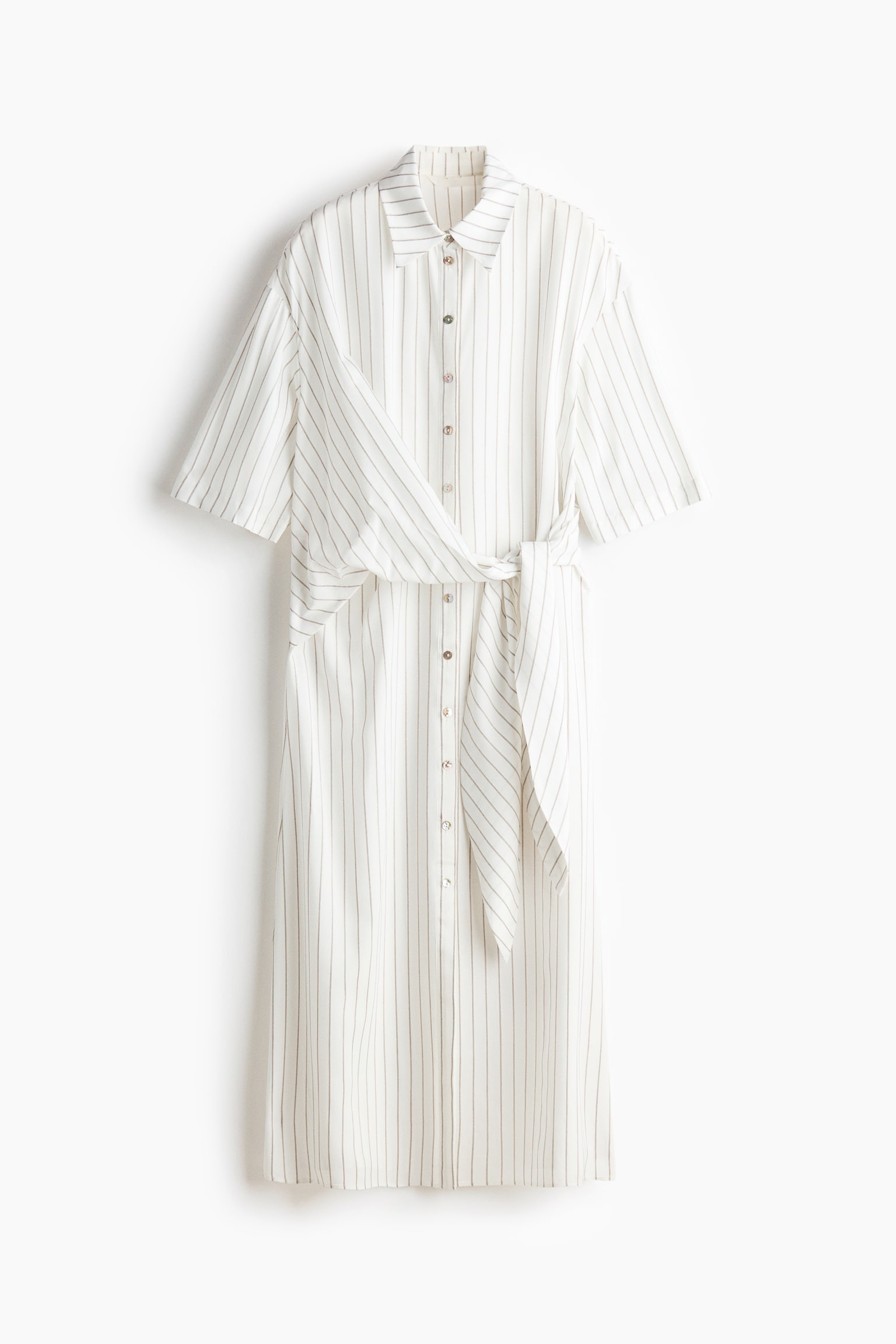 Tie-detail shirt dress - White/Striped/Cream/Striped - 1