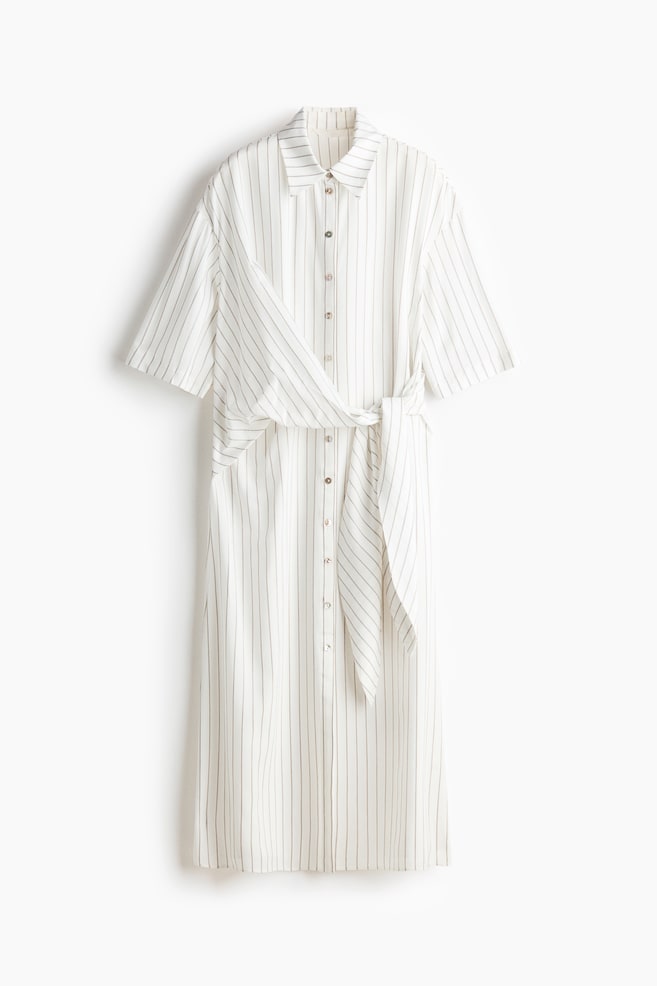 Tie-Detail Shirt Dress - White/striped/Cream/striped - 1