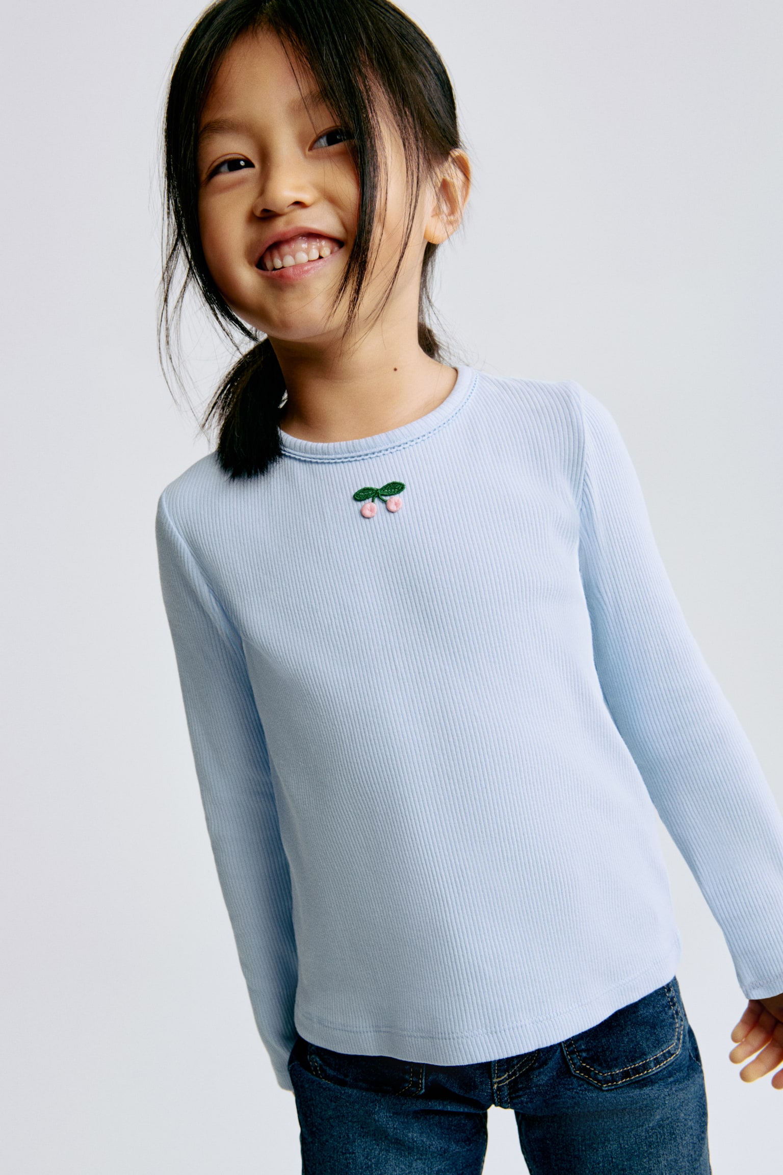 Ribbed cotton top - Light blue/Cherries/White/Navy blue striped/Light beige/Spotted/Pink/Cherries/Cream/Floral - 1