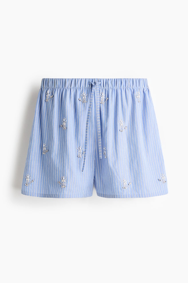 Verzierte Pyjamahose aus Baumwollpopeline - Hellblau/Gestreift/Dunkelrosa/Gestreift - 1