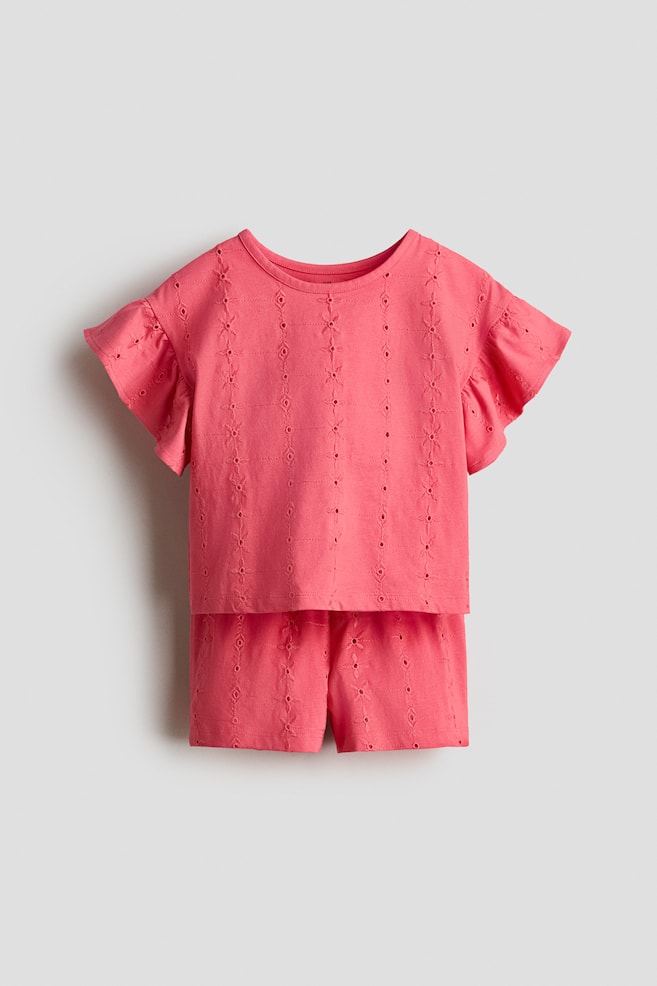 2-piece broderie anglaise set - Light red - 1