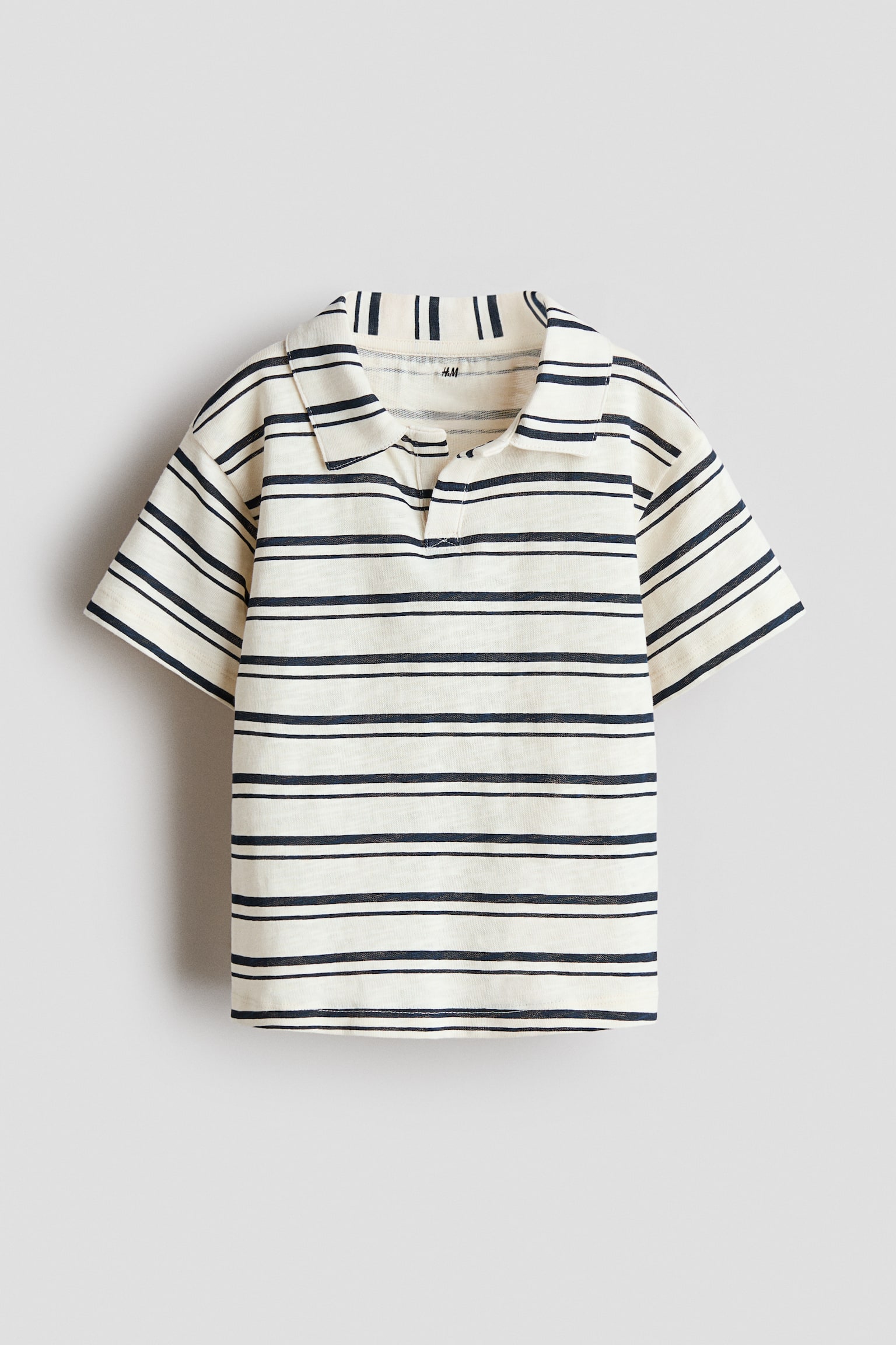 Cotton Jersey Polo Shirt - White/striped/Navy blue