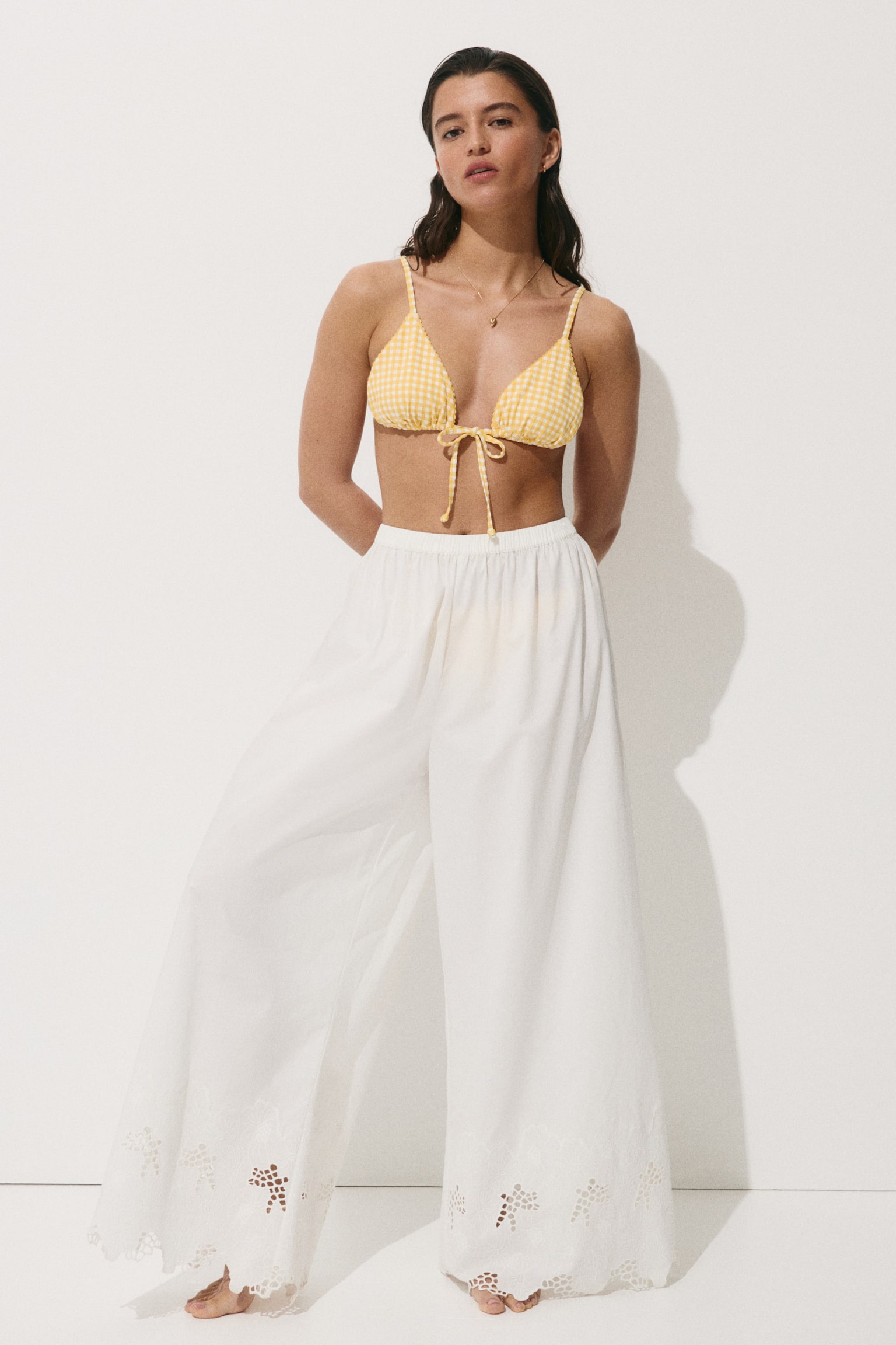 Wide poplin beach trousers - Bianco - 1