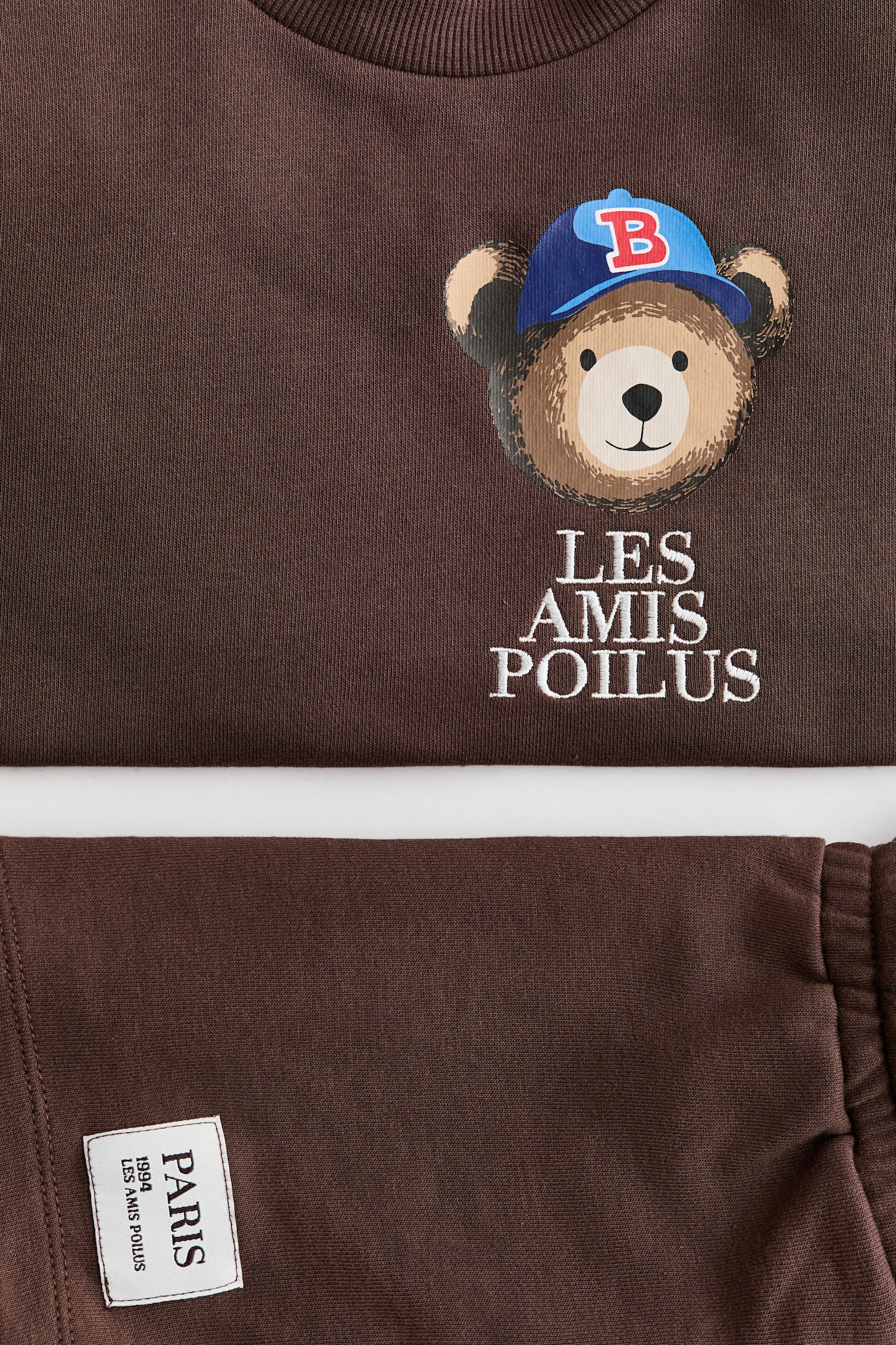 2-teiliges Sweatshirt-Set mit Motiv - Dunkelbraun/Teddybär/Dunkelgrau/1983 - 2