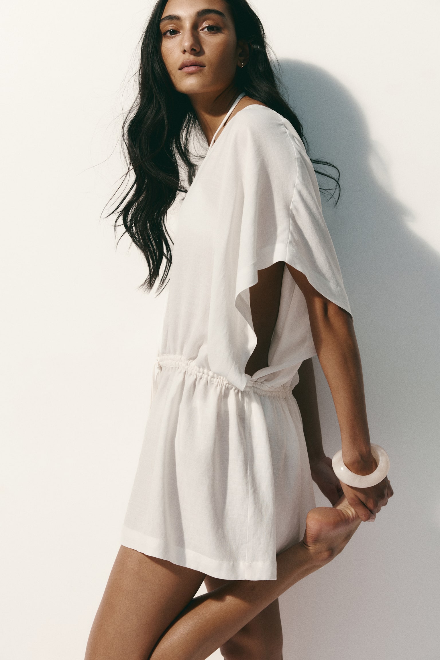 Beach kaftan dress - White/Dark brown - 5