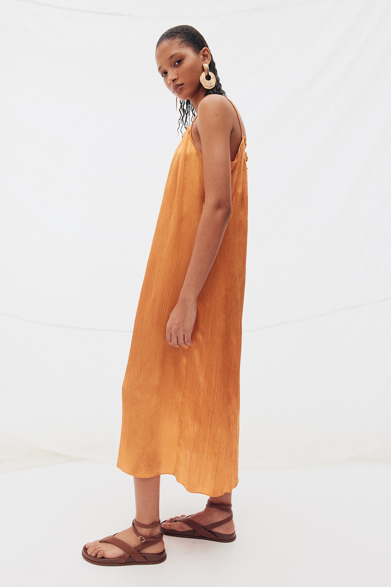 Satin slip dress - Orange/Cream/Black - 4