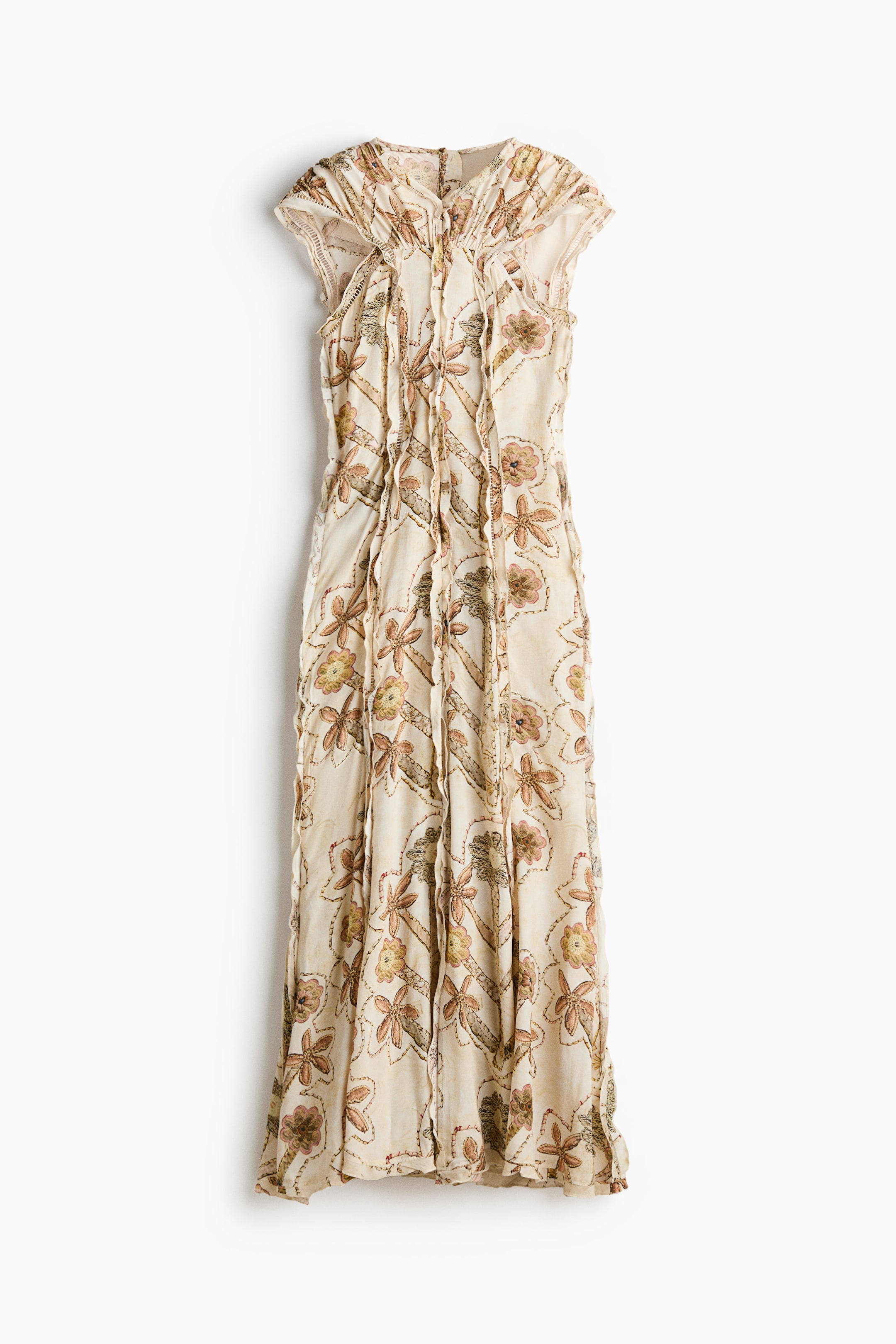 Floral-Print Open-Back Dress with Ruffles