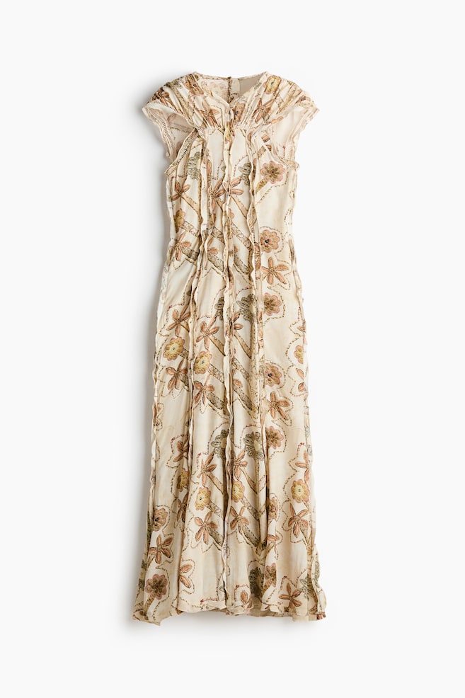 Rückenfreies Kleid mit Raffungen und Blumenprint - Cremefarben/Geblümt - 1