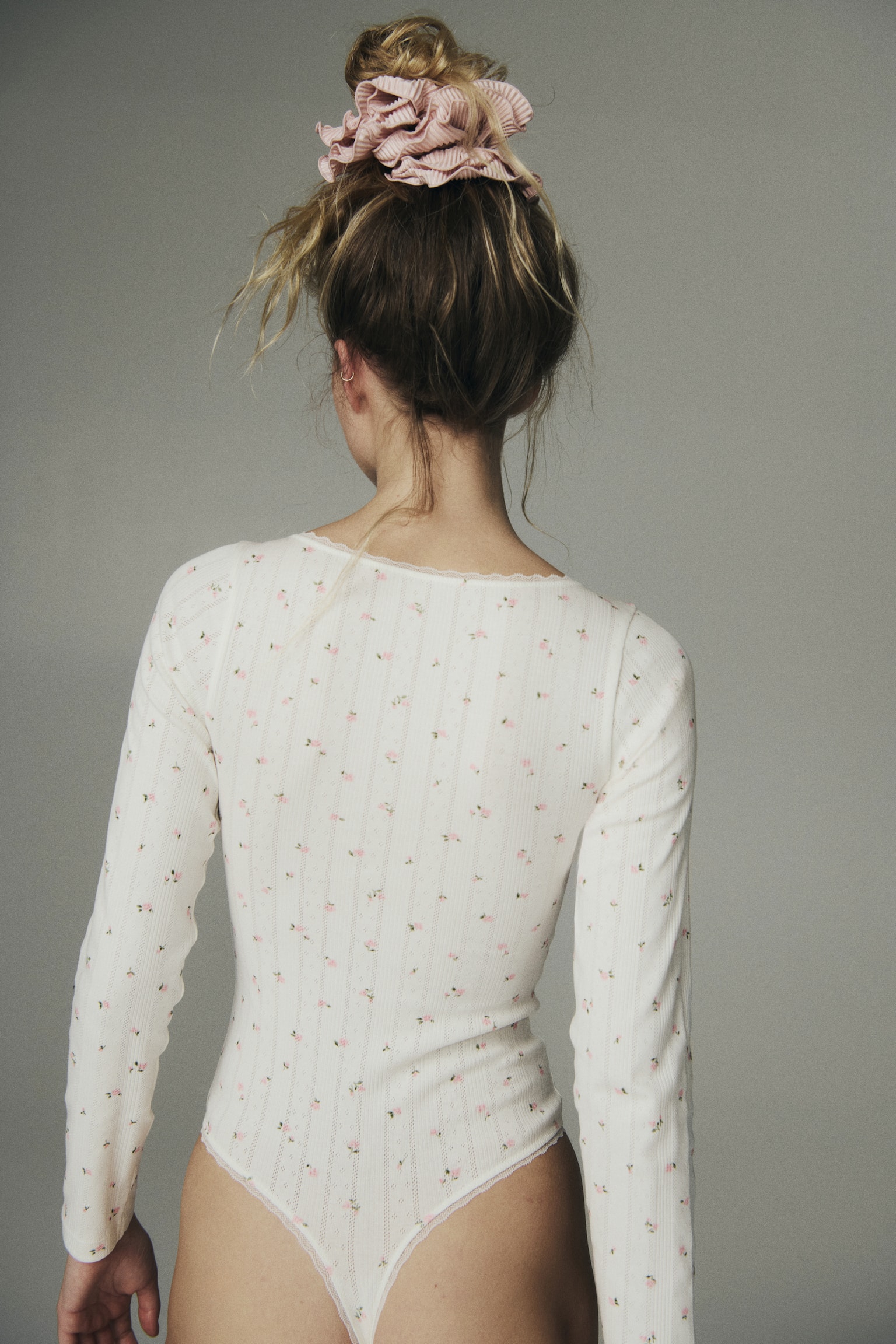 Pointelle thong body - White/Floral - 4