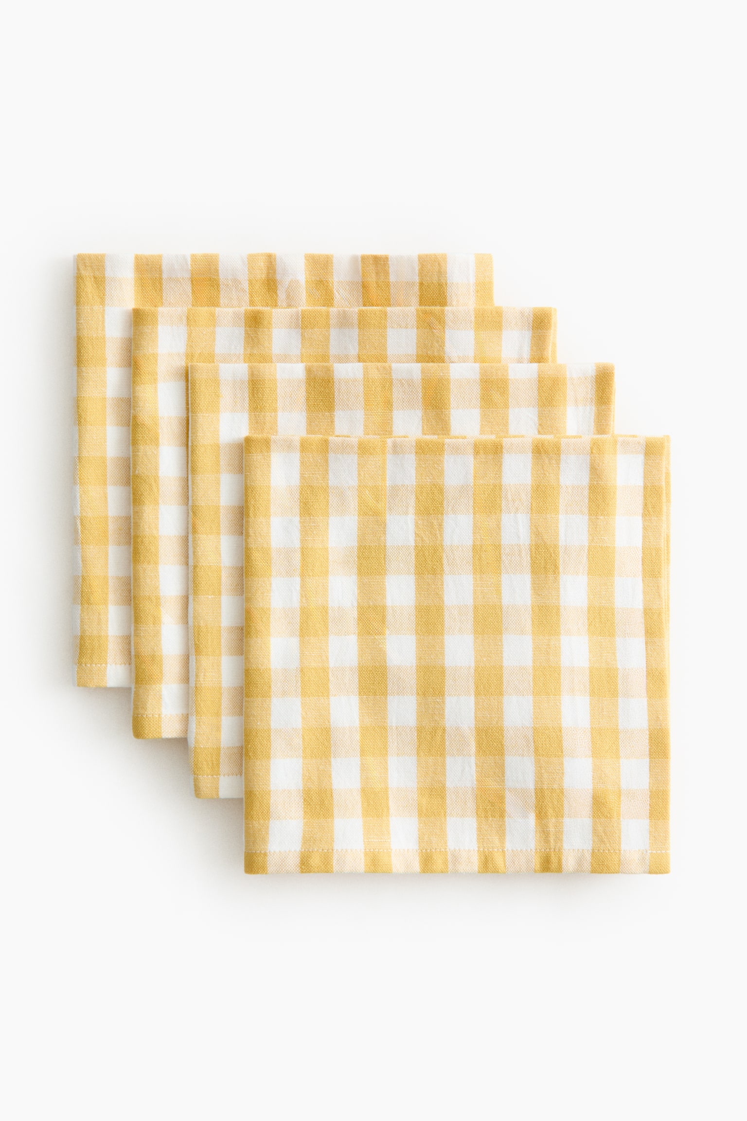 4-pack Servilletas de algodón - Amarillo/Cuadros Gingham/Amarillo/Rayado/Terracota/Cuadros Gingham/Terracota/Franjas/Café oscuro/Cuadros Gingham - 5