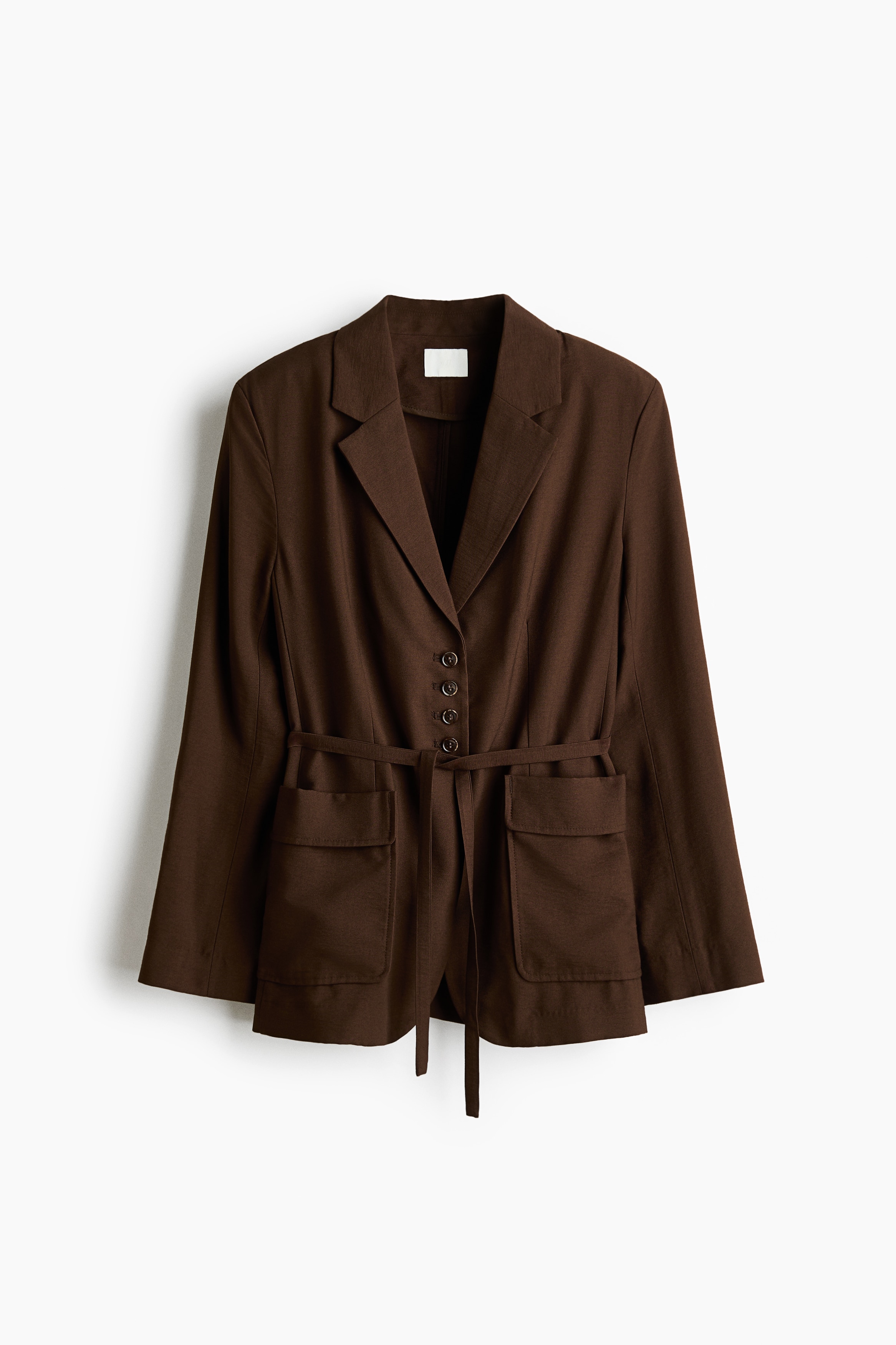 Single-breasted tie-belt blazer - Dark brown/Grey