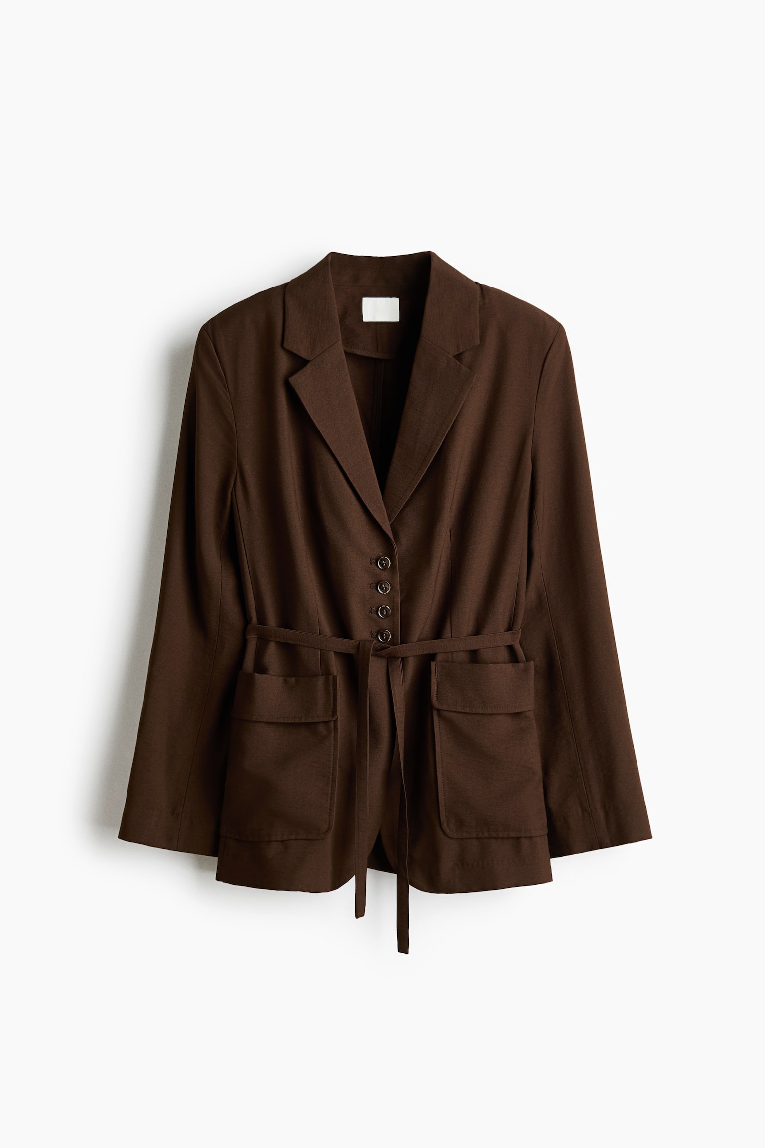 Single-breasted tie-belt blazer - Dark brown/Grey - 1