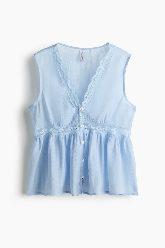Lace-Trimmed Peplum Top - Light blue/Black/Dark pink - 1