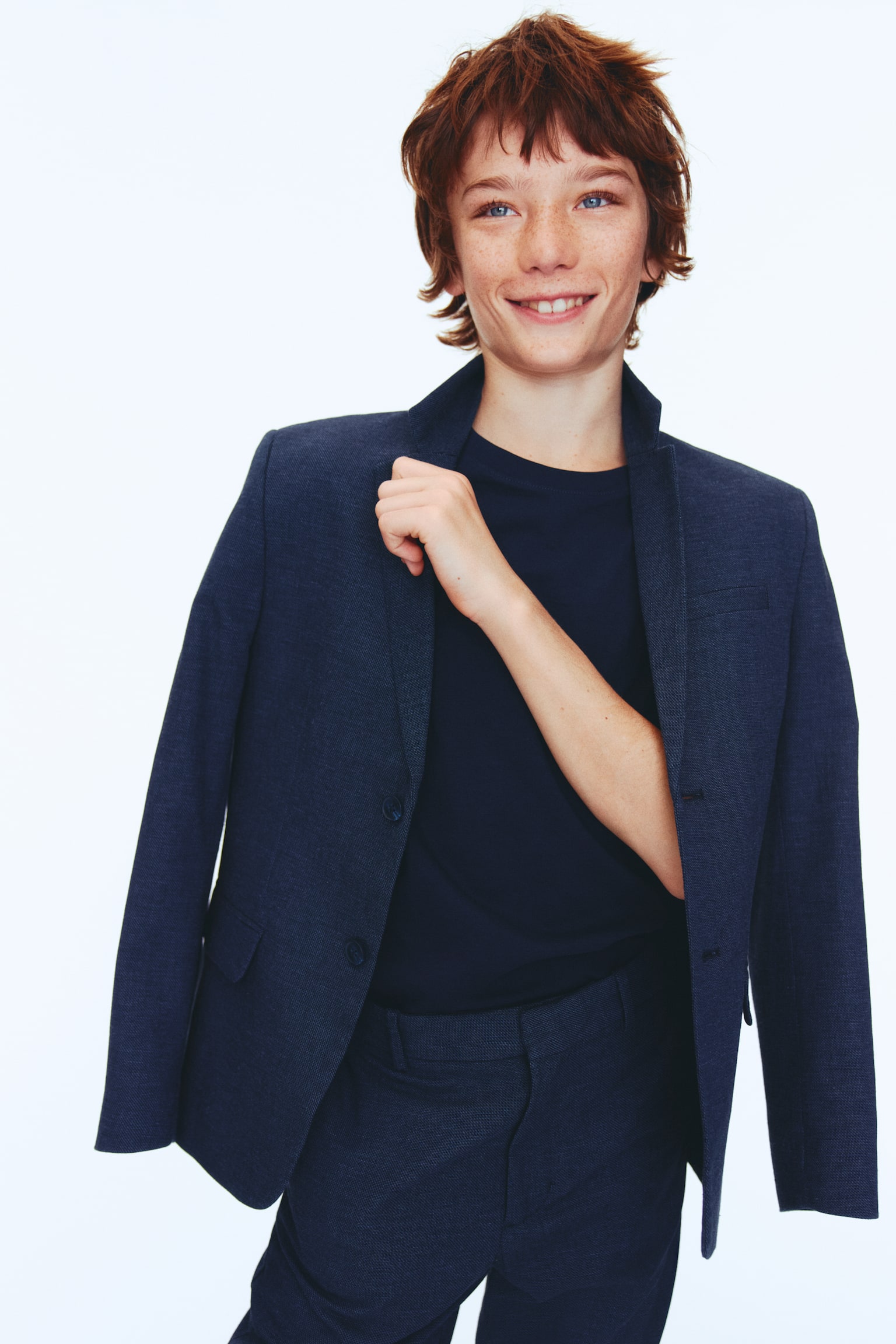 Костюм на основі льону - Темно-синій/Світло-бежевий - 5