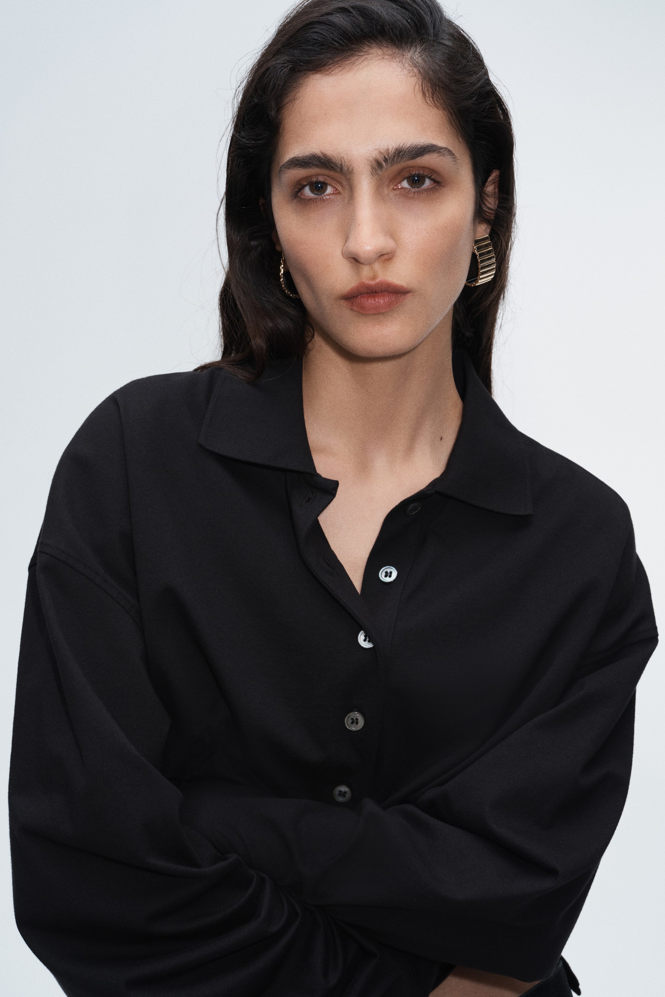 Long-Sleeved Cotton Polo Shirt