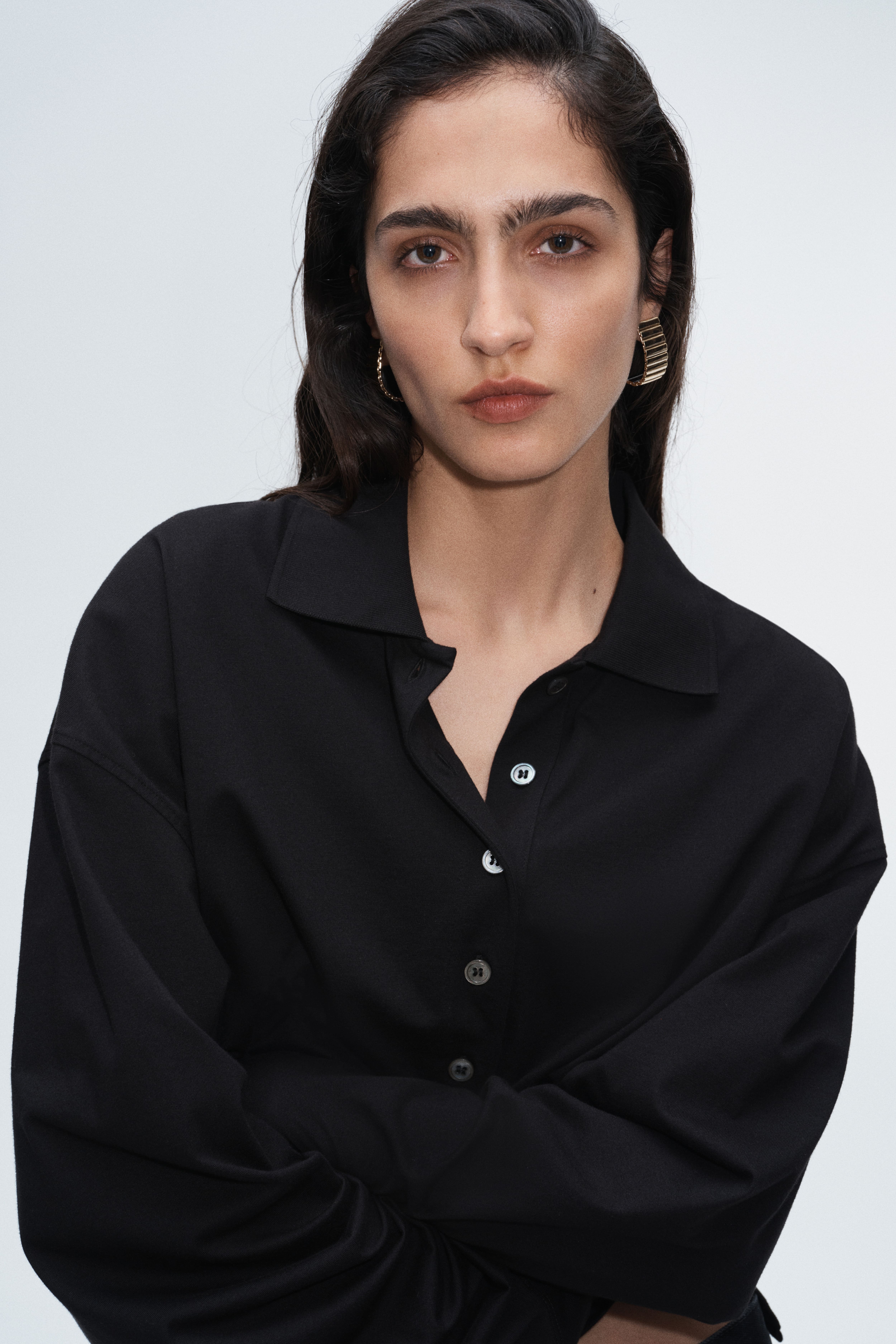 Long-Sleeved Cotton Polo Shirt