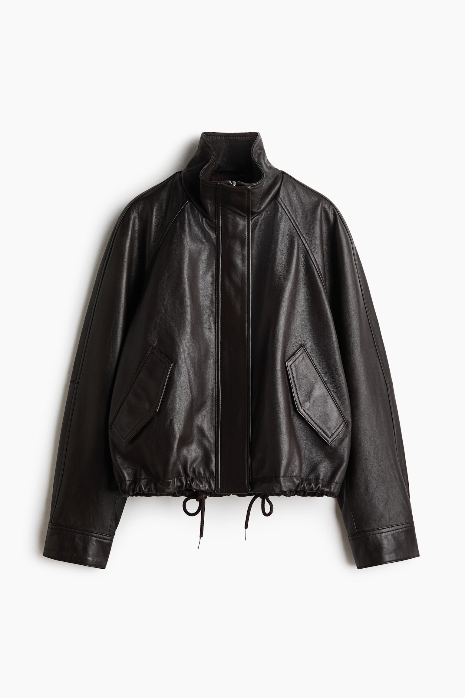 Oversized Leather Jacket - Dark brown/Black - 1