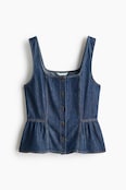 Women's Dark denim blue Denim Peplum Top