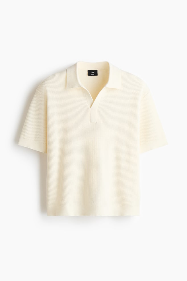 Bluză polo tricotată cu torsade Regular Fit - Crem/Maro-închis/Bej-închis - 1