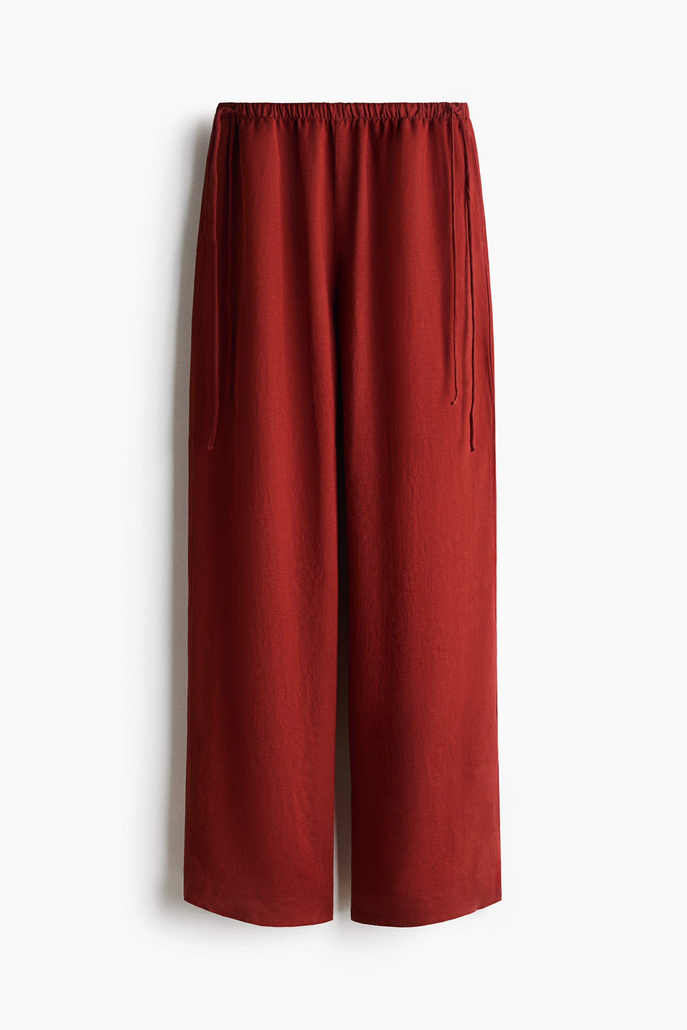 Linen-Blend Drawstring Pants-Dark red