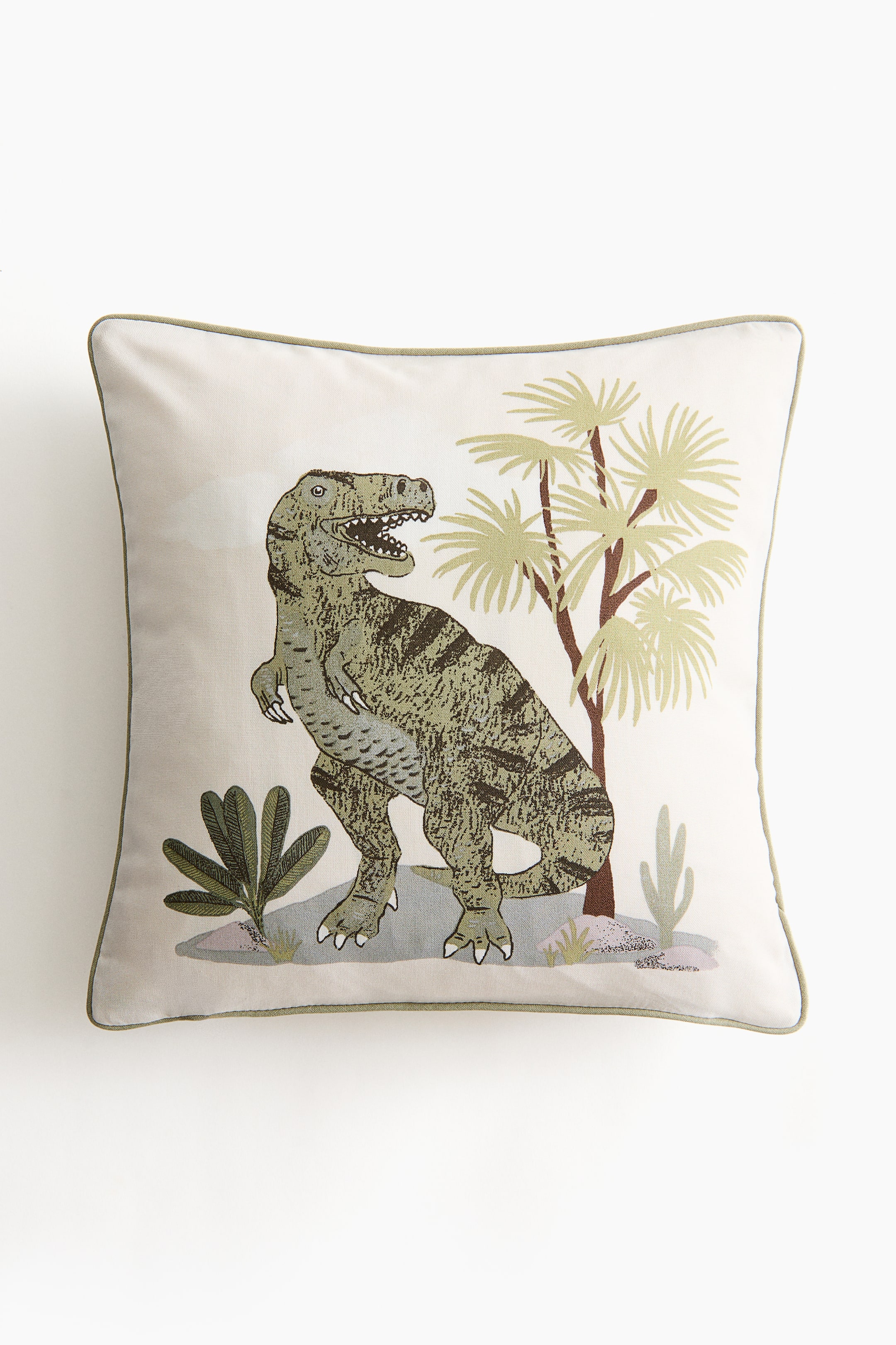 הצגת תמונה גדולה יותר: כיסוי לכרית נוי מקנבס כותנה עם הדפס - בז' בהיר/טי-רקס - Home All | H&M IL 1