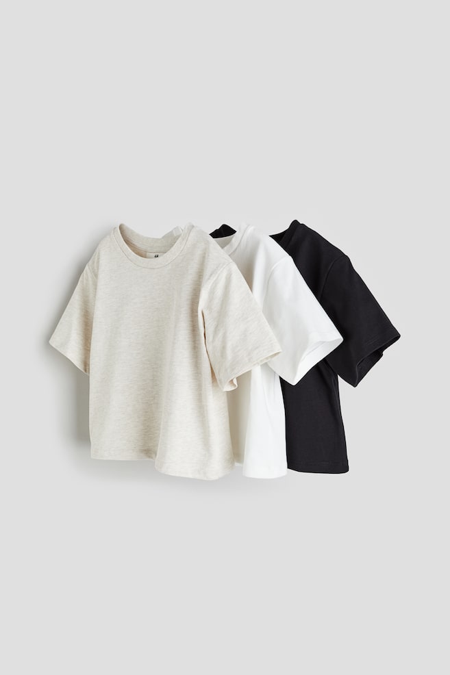 3-pack cotton T-shirts - Light beige marl/Black - 1