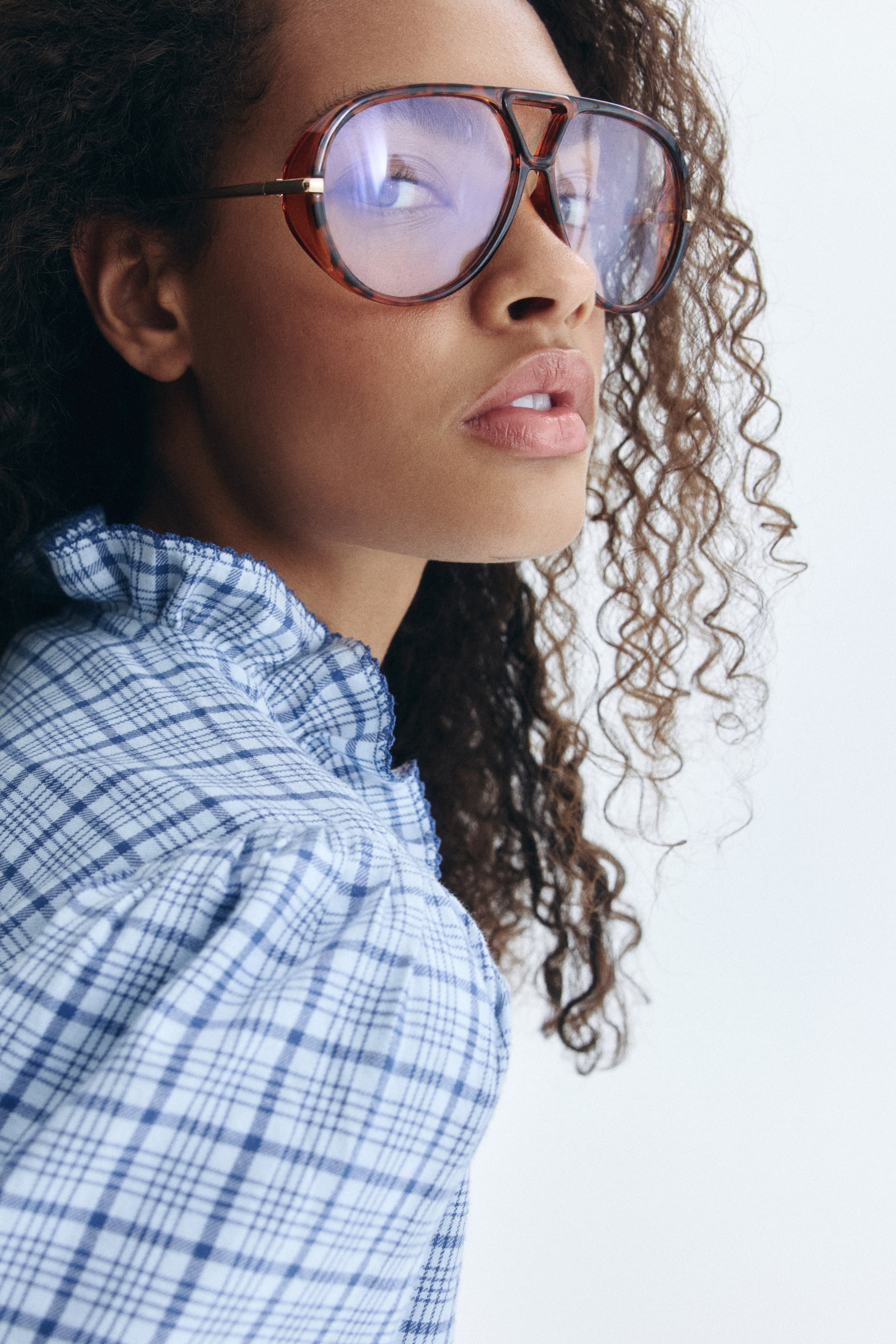 View larger image: Frill-collared cotton blouse - Light blue/Checked - Ladies | H&M IN 4