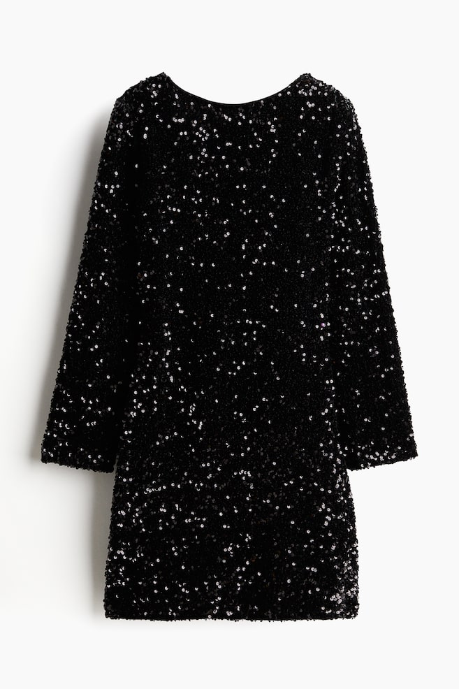 Vestido de lentejuelas con espalda escotada - Negro/Plateado - 1