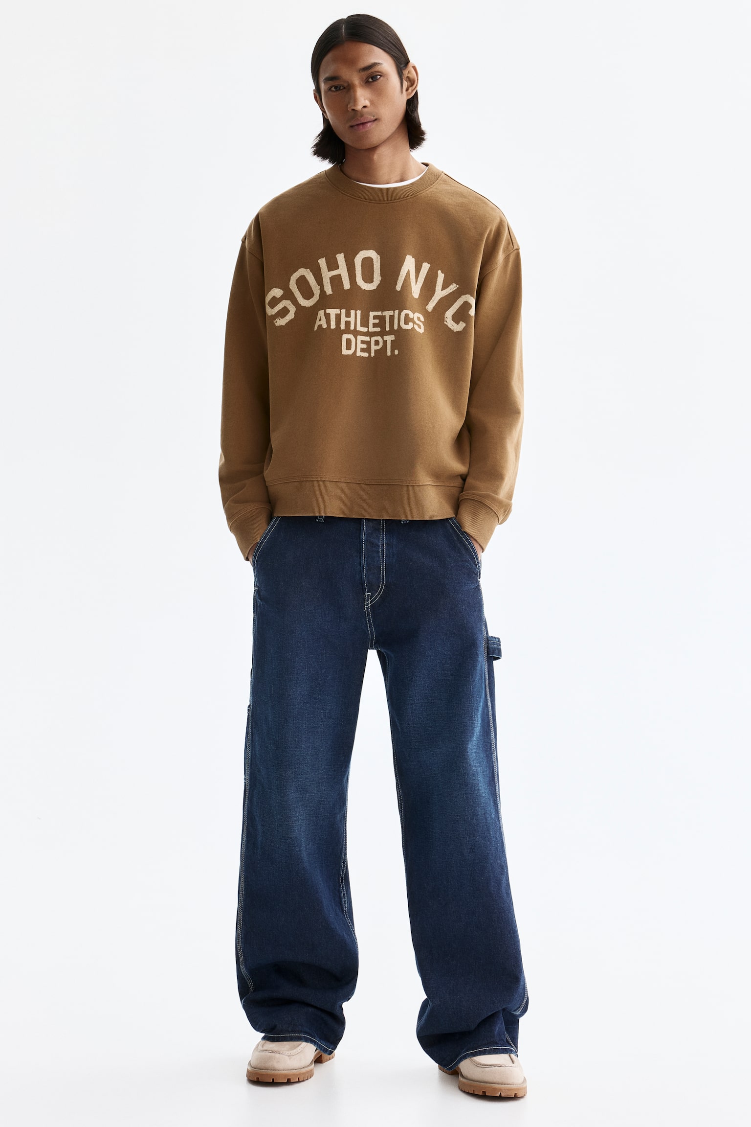 Loose Fit Printed Sweatshirt - Dark beige/SoHo NYC/Dark blue/INTL. 94 - 3