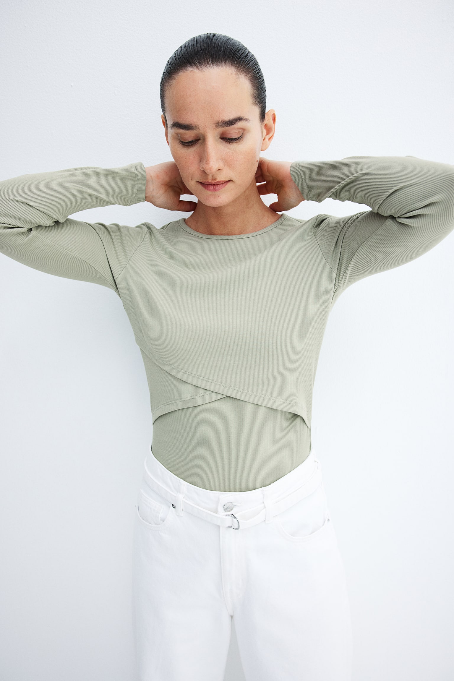 MAMA Ribbed nursing top - Light khaki green - 6