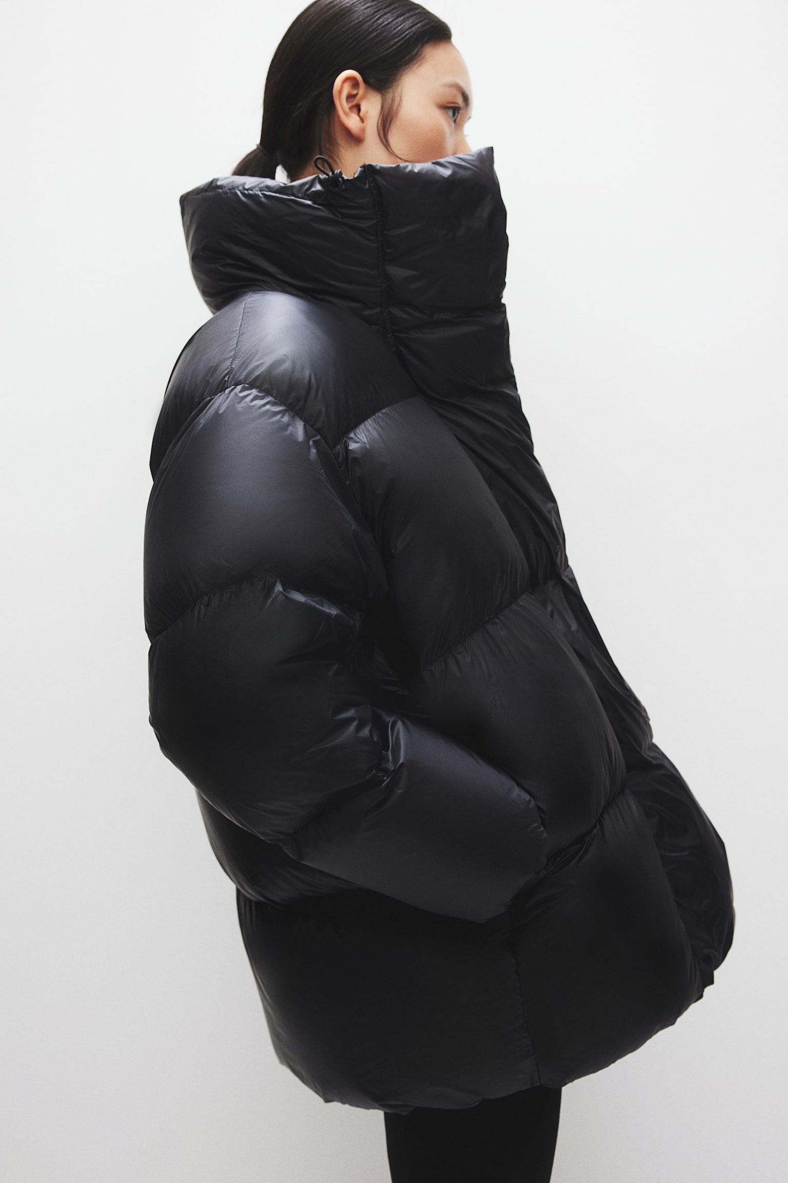 Oversized down puffer jacket - Black/Dark greige - 1