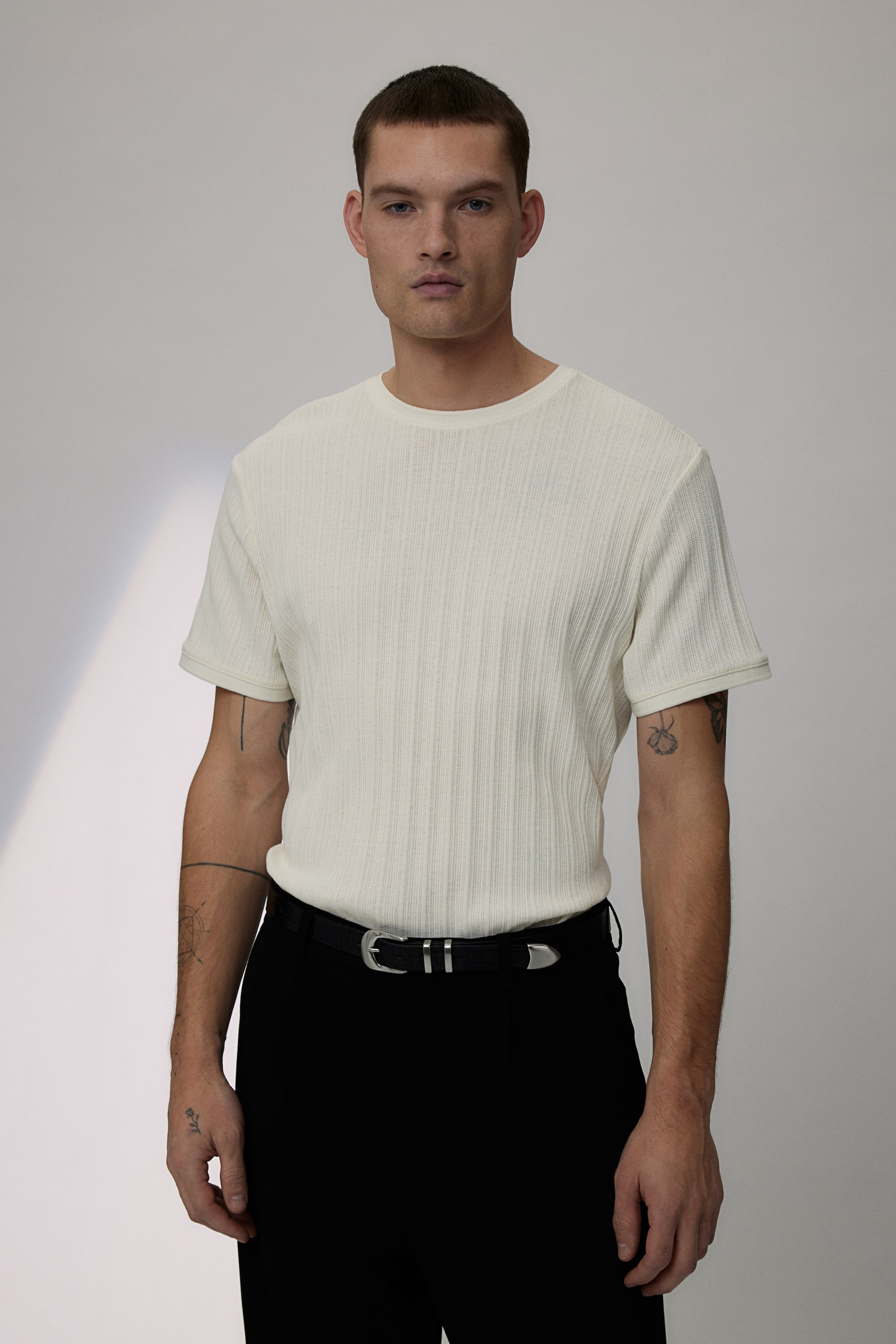 Regular Fit Pointelle-knit T-shirt