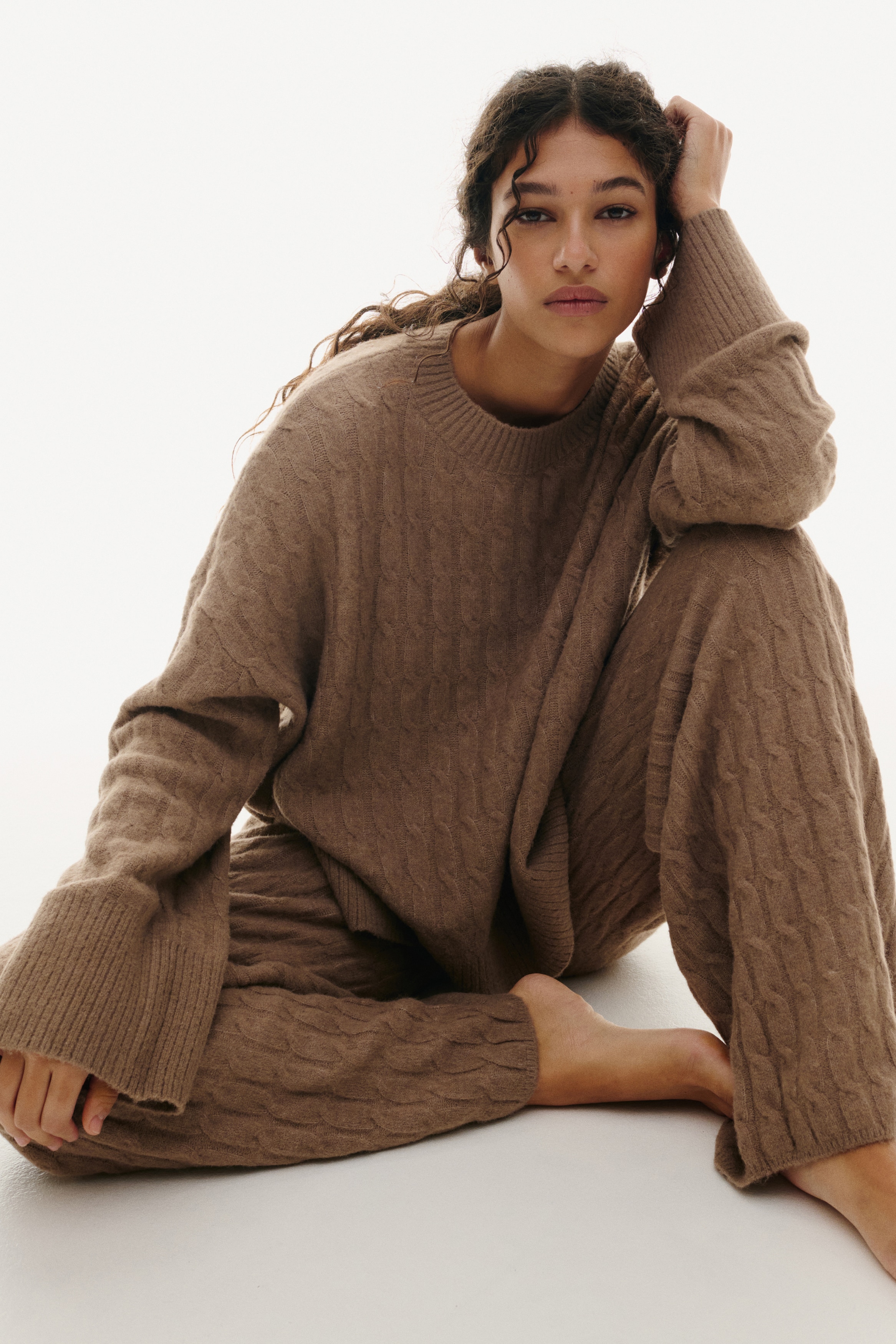 Pantaloni in maglia a trecce - Beige scuro/Bianco/Grigio chiaro mélange/Beige/Beige scuro mélange