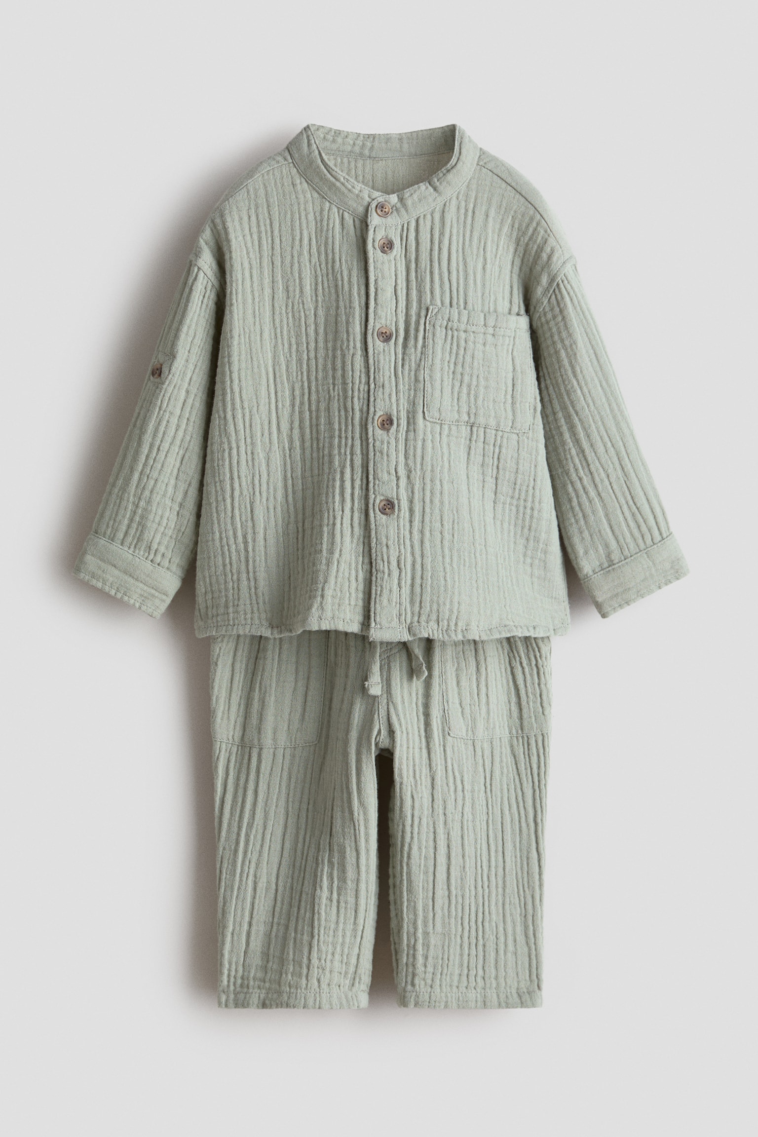 Ensemble 2 pièces en mousseline de coton - Vert kaki/Gris/Bleu clair