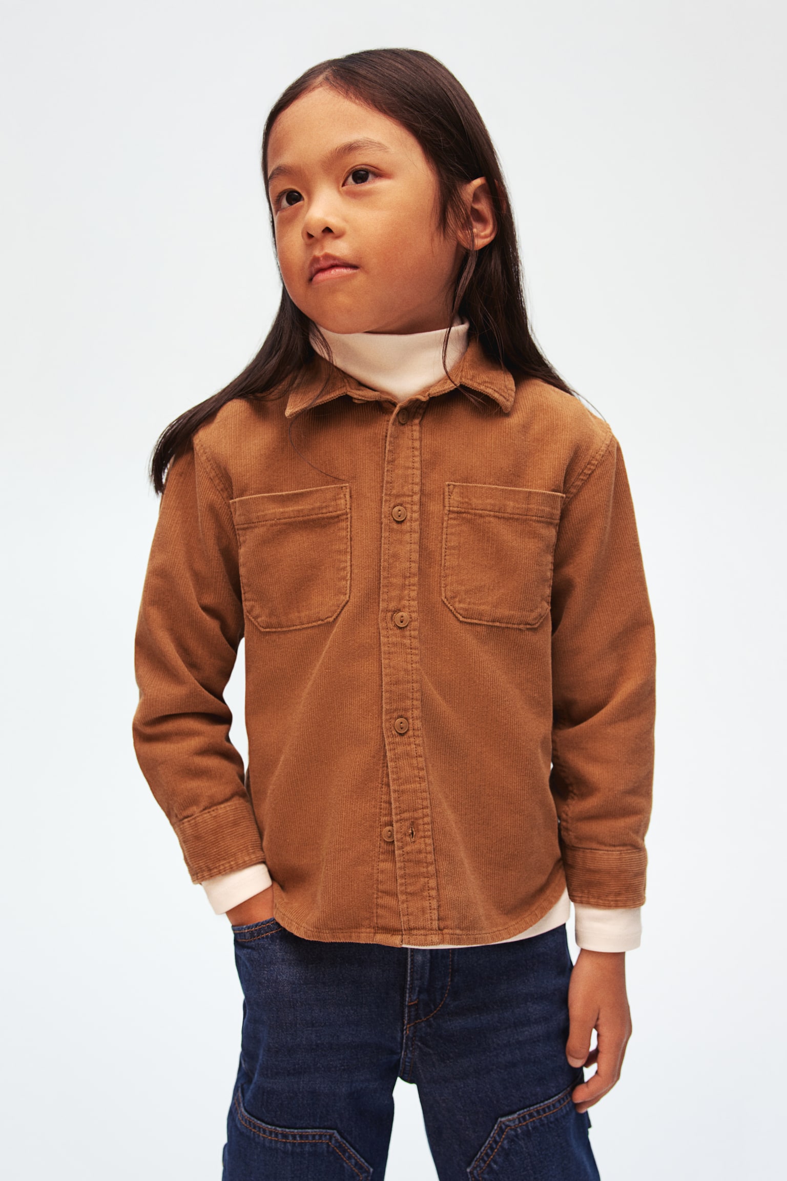 Cotton corduroy shirt - Light brown/Dusty blue/Navy blue - 2