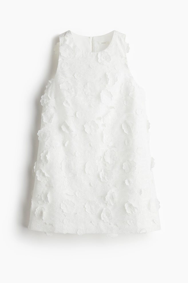 Abito svasato in misto lino con applicazioni - Bianco - 1
