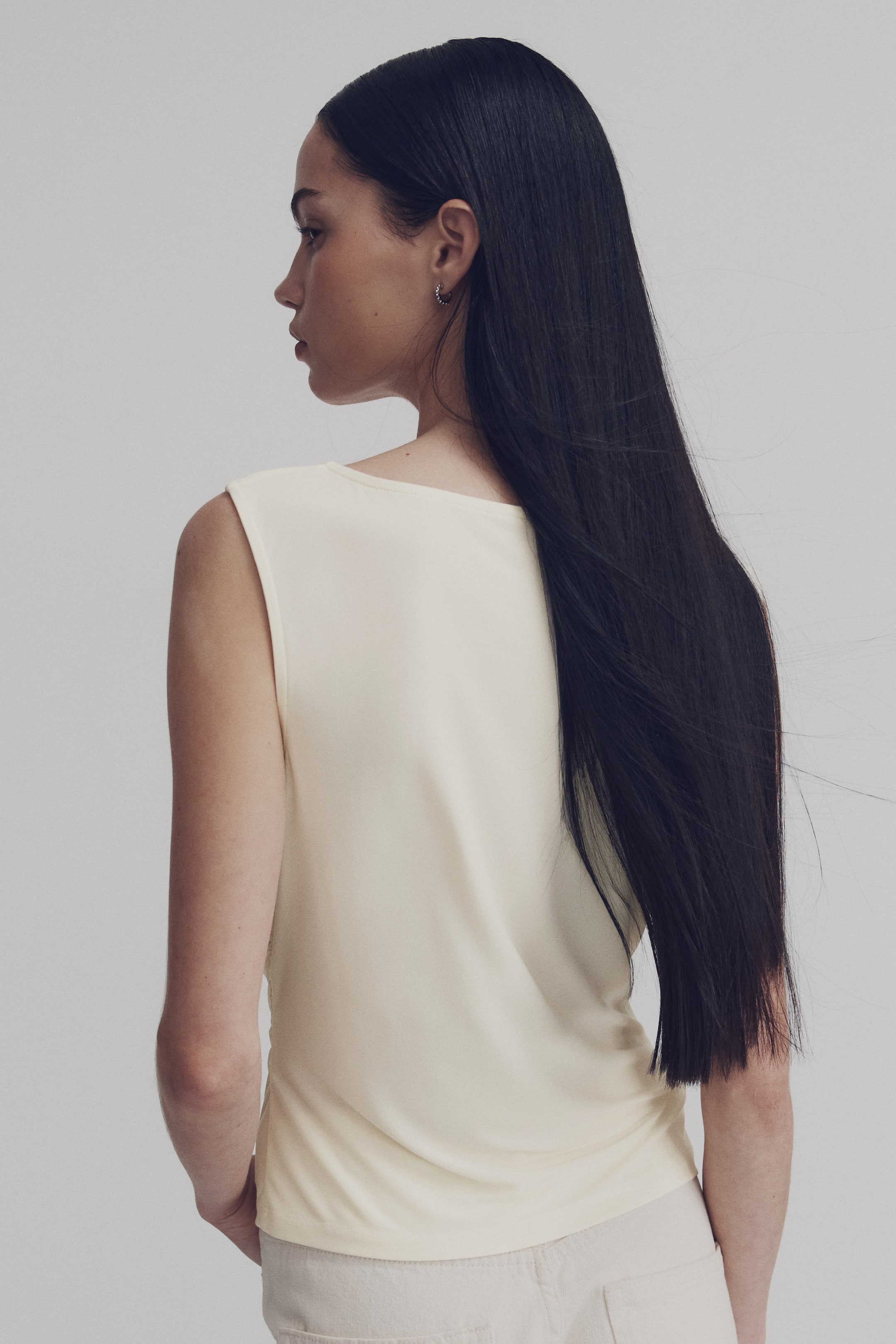 View larger image: Draped Jersey Sleeveless Top - Cream - Ladies | H&M US 3