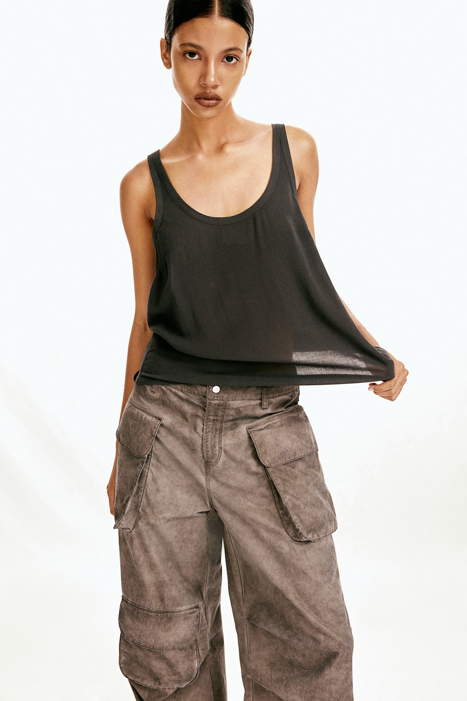 Crêpe vest top - Dark grey/White - 6