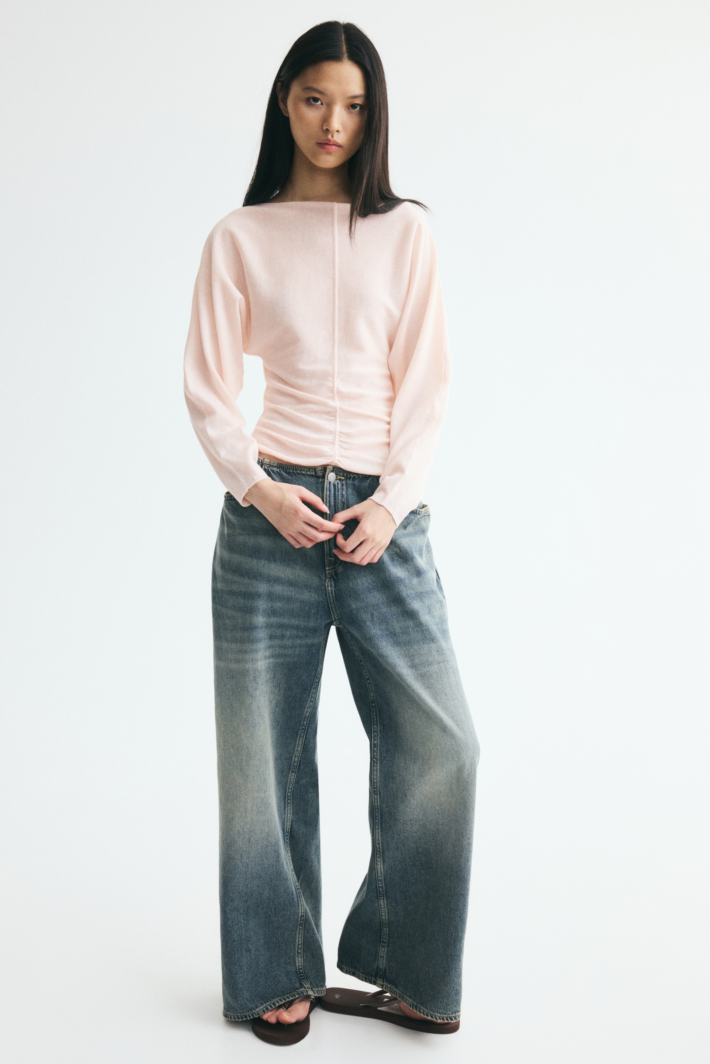 Fine-knit boat-neck top - Poederroze - DAMES | H&M NL