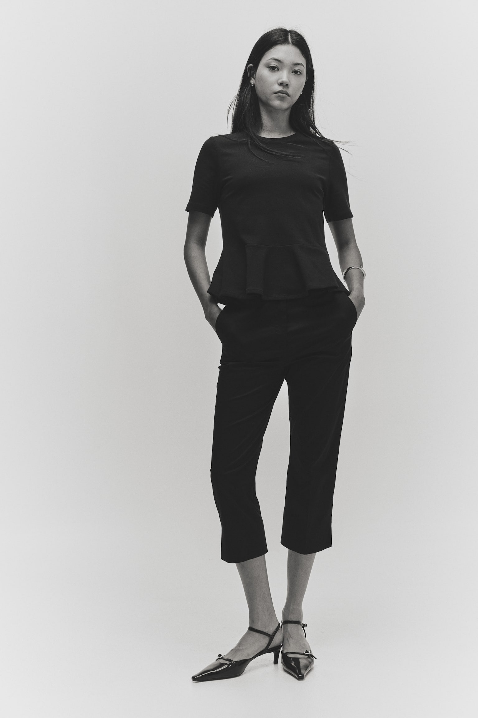 Áo peplum - Màu đen/Màu trắng/Màu hồng phấn - 5