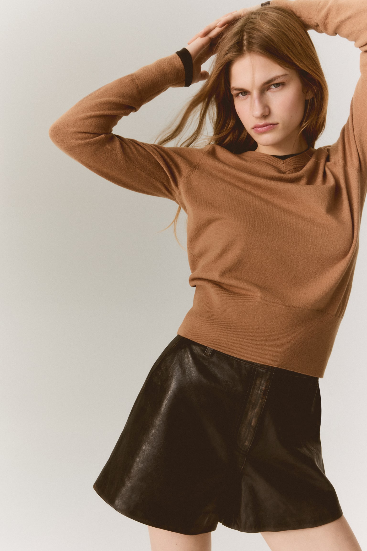 V-Neck Sweater - Dark beige/Grey marl - 3