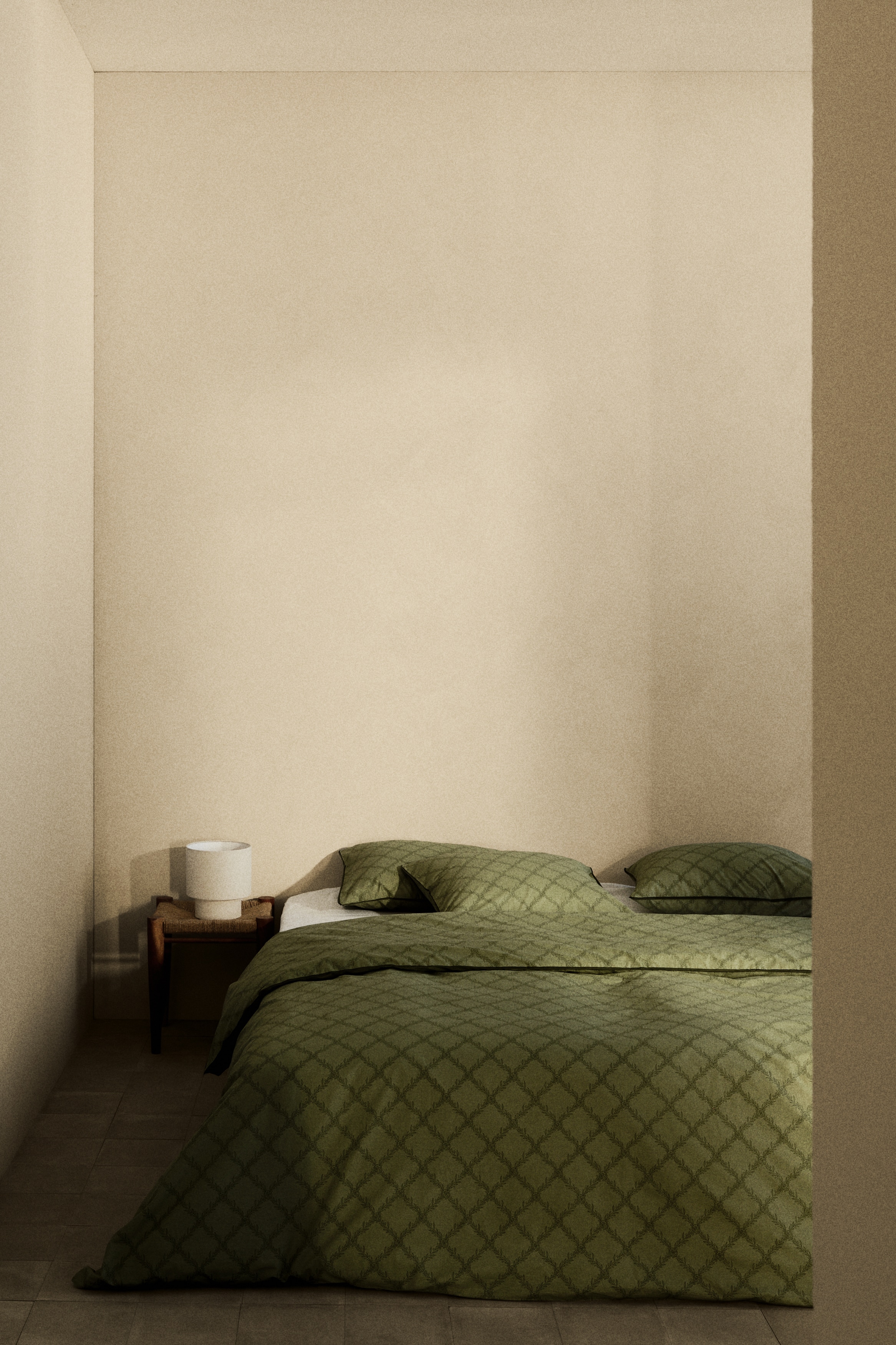 Cotton double/king duvet cover set - Green/Checked/White/Checked